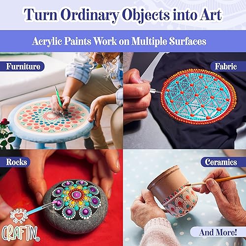 Miniatura 7 de Kit de pintura Mandala – Kit de arte y manualidades para adolescentes y adultos – Kit de pintura acrílica y metálica de 67 piezas – Incluye sellador