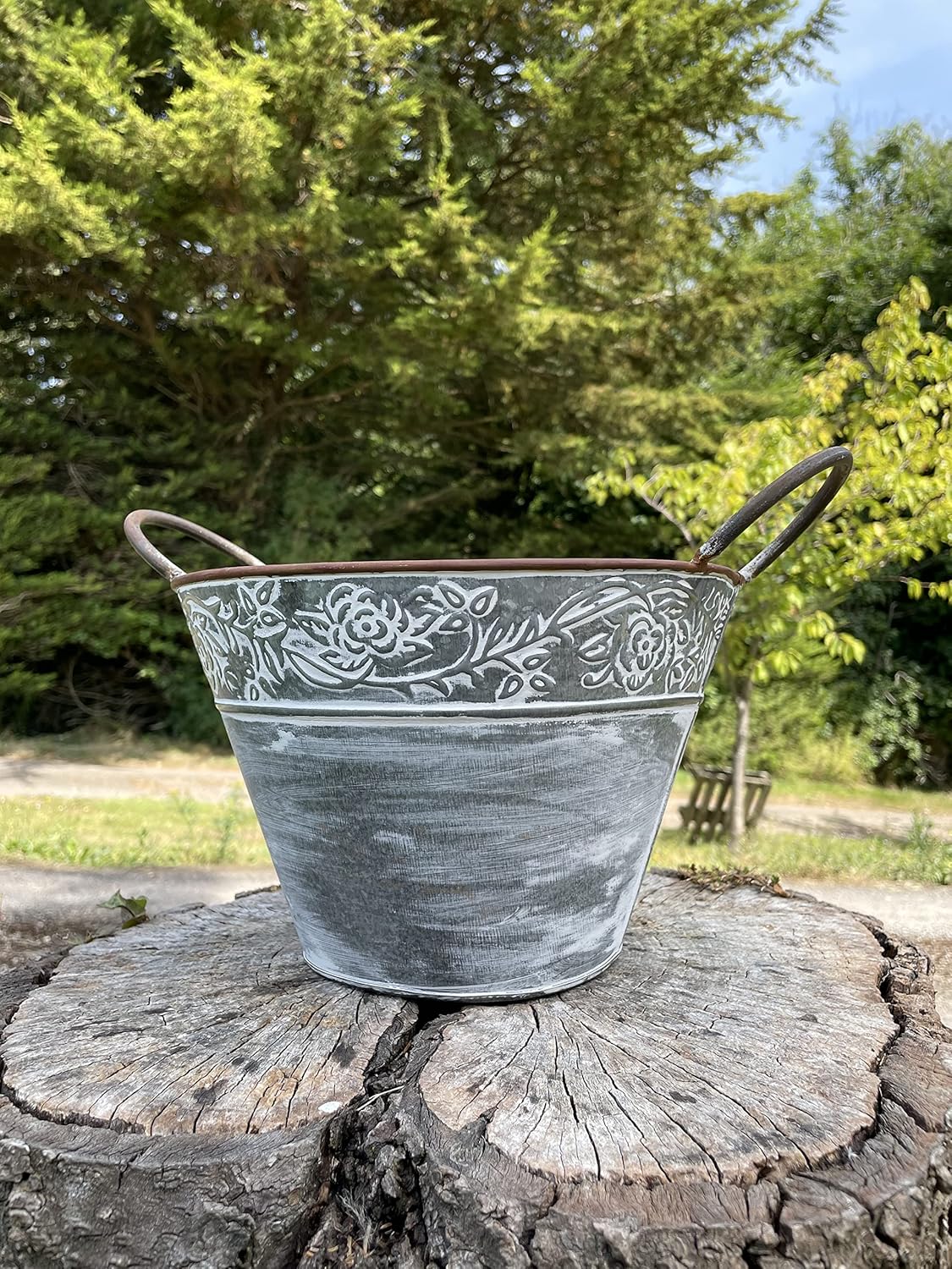 Galvanised Plant Flower Pot with Handles | Outdoor Garden Metal Steel Planter Trough