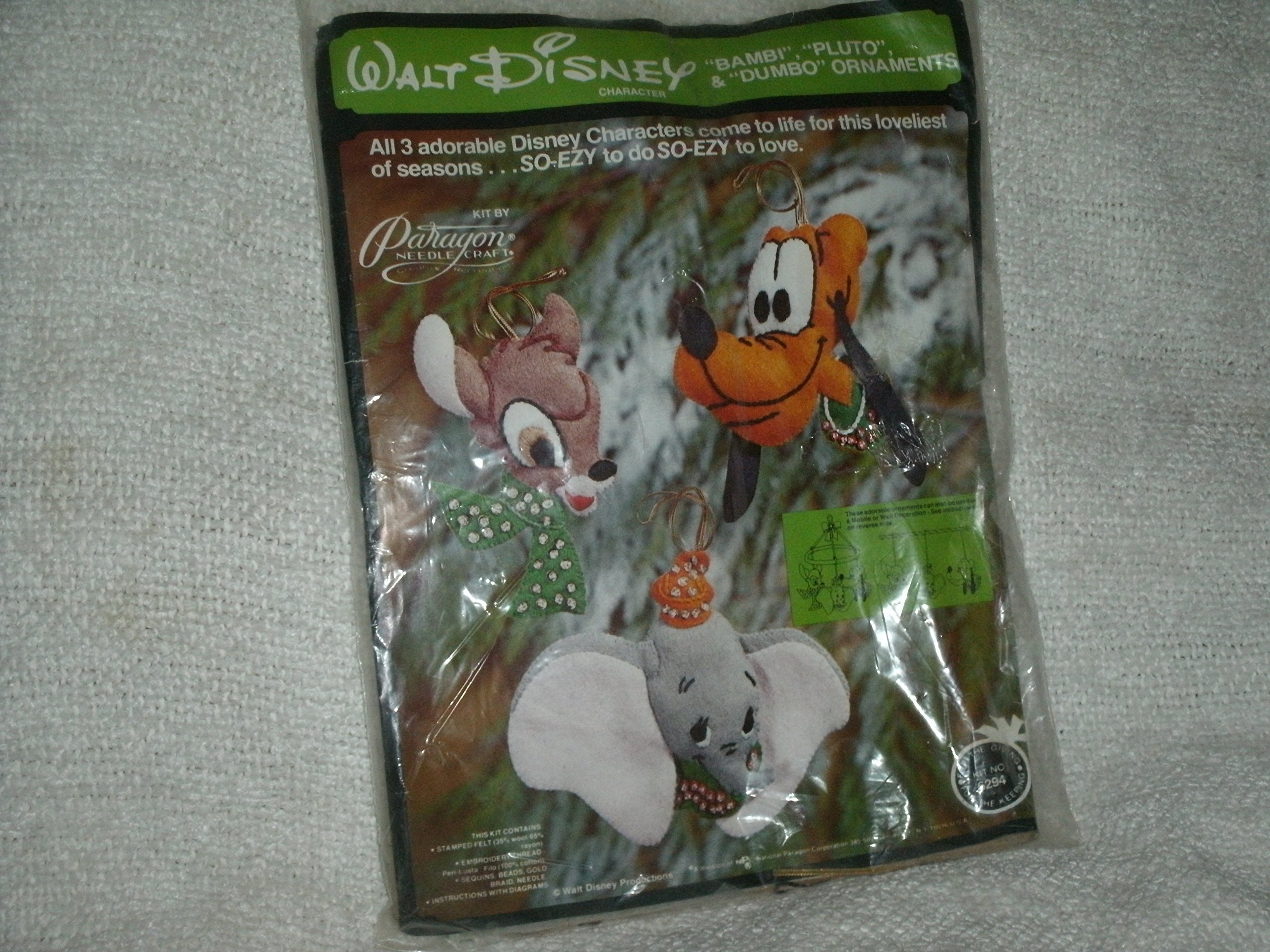 Paragon Needlecraft So-Ezy Disney Bambi, Pluto and Dumbo Felt Ornament Kit With Instructions