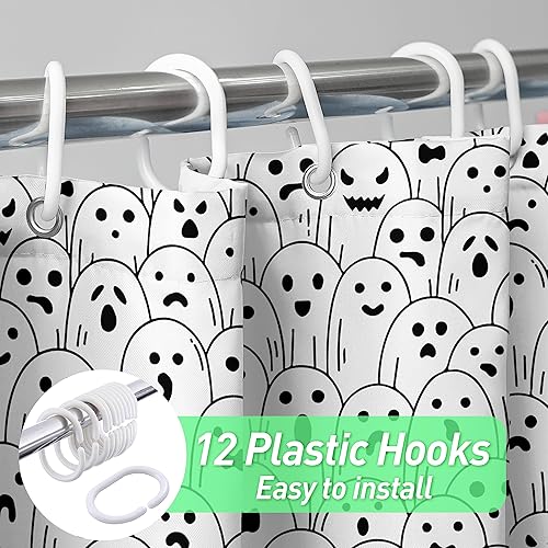 Miniatura 4 de Cortina de ducha de fantasma, tela impermeable con ganchos, 72 x 72 pulgadas, perfecta para decoración de baño de Halloween