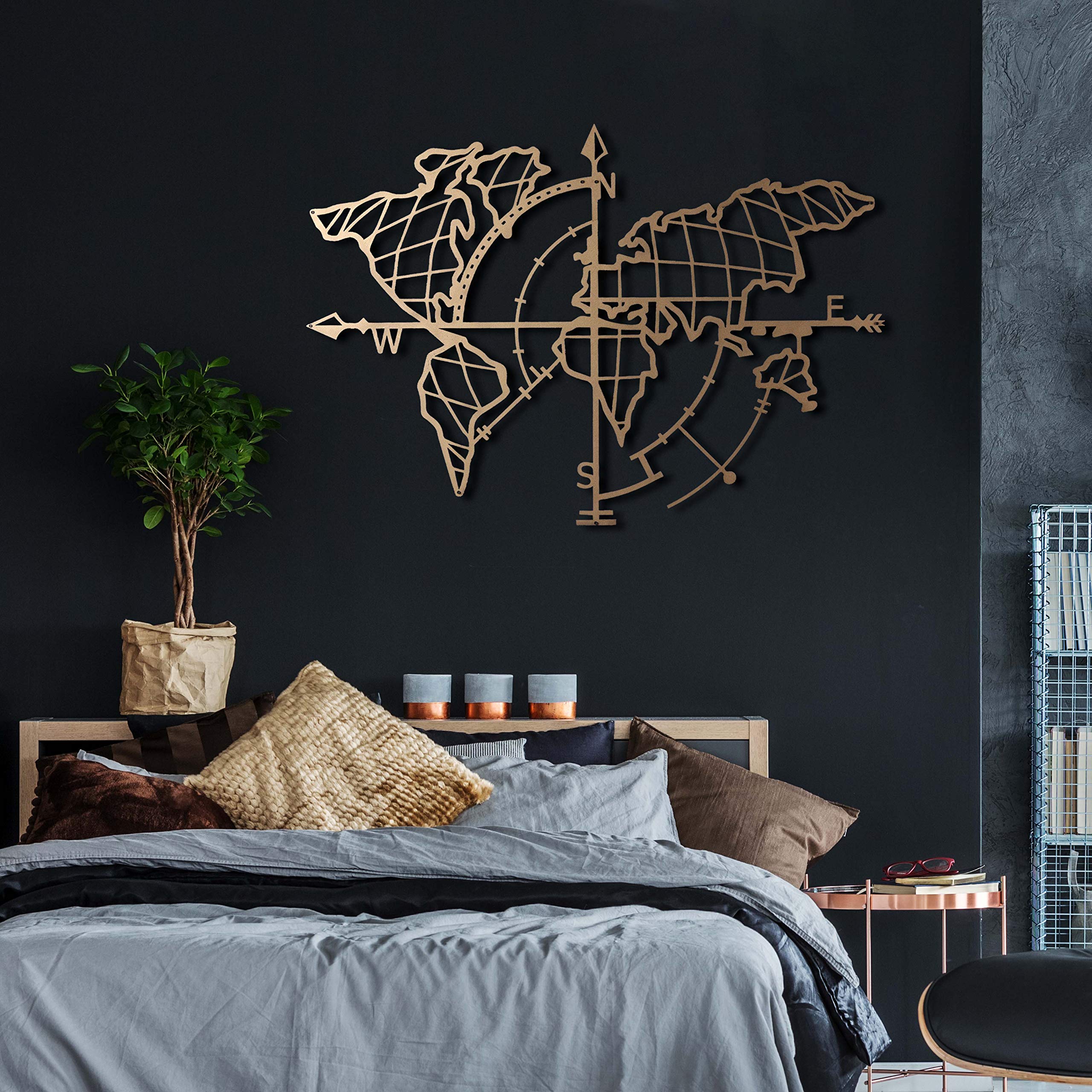 Buy Tubibu Modern Wall Art, 100 Metal Metalic World Map, Size (26