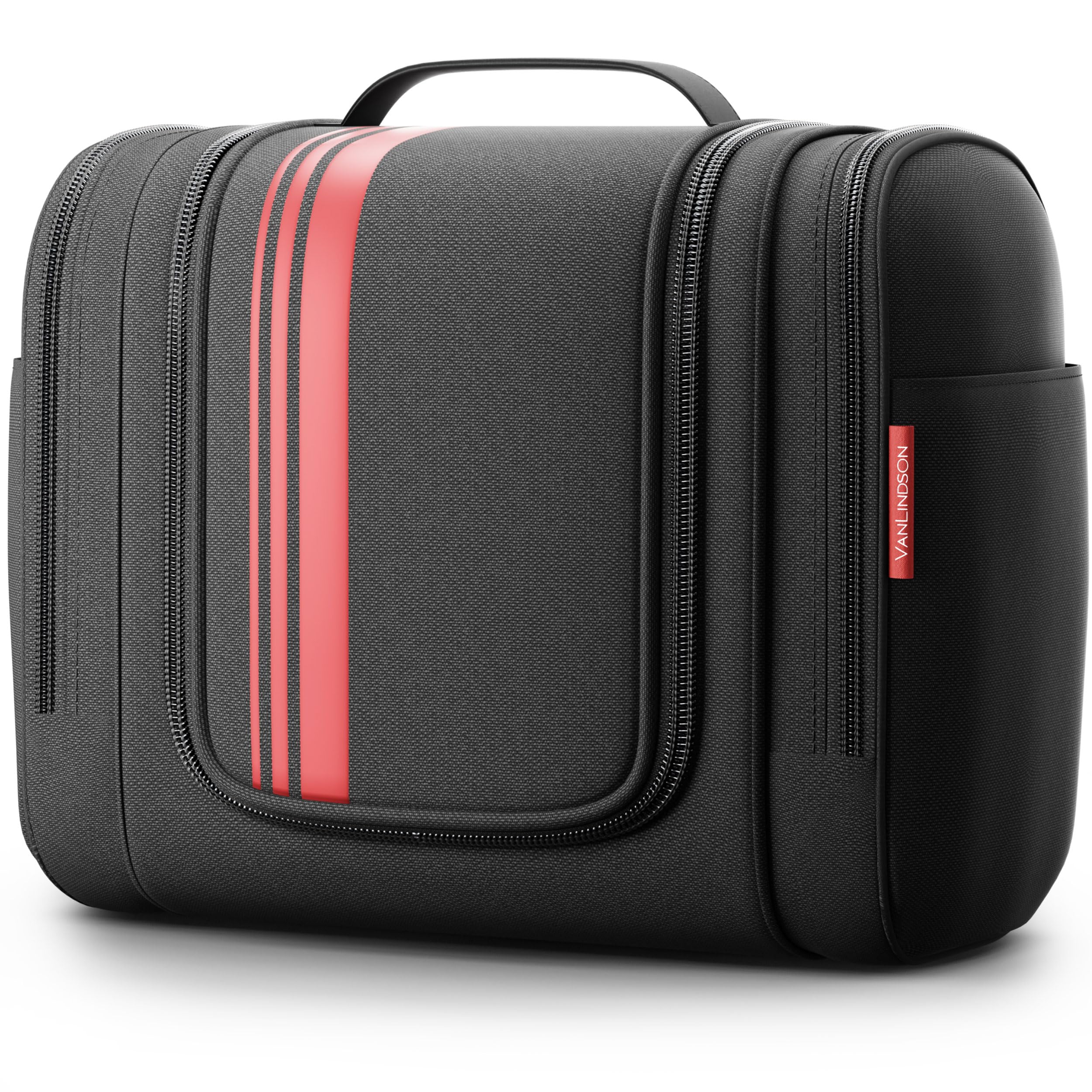 VanLindson Kulturbeutel XXL, 9 Liter Stauraum, 3-in-1 Kulturtasche zum Aufhängen für Damen, Herren und Kinder, Kosmetiktasche für Reise, Waschtasche, Waschbeutel, Wasserabweisend, Schwarz-rot