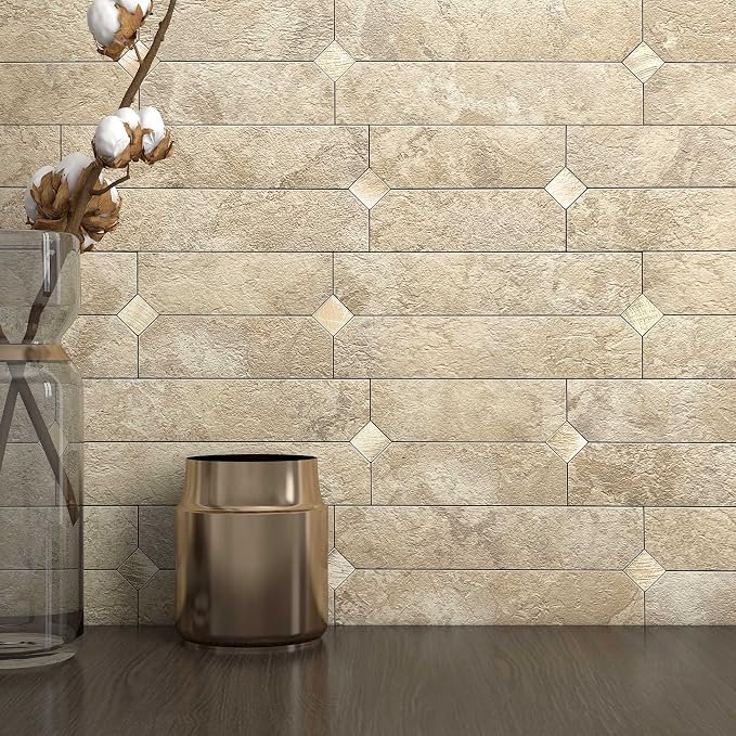 M MOFIT Stone Peel And Stick Backsplash Tiles - Beige Champagne Square Mosaic, 5 Sheets - View #9