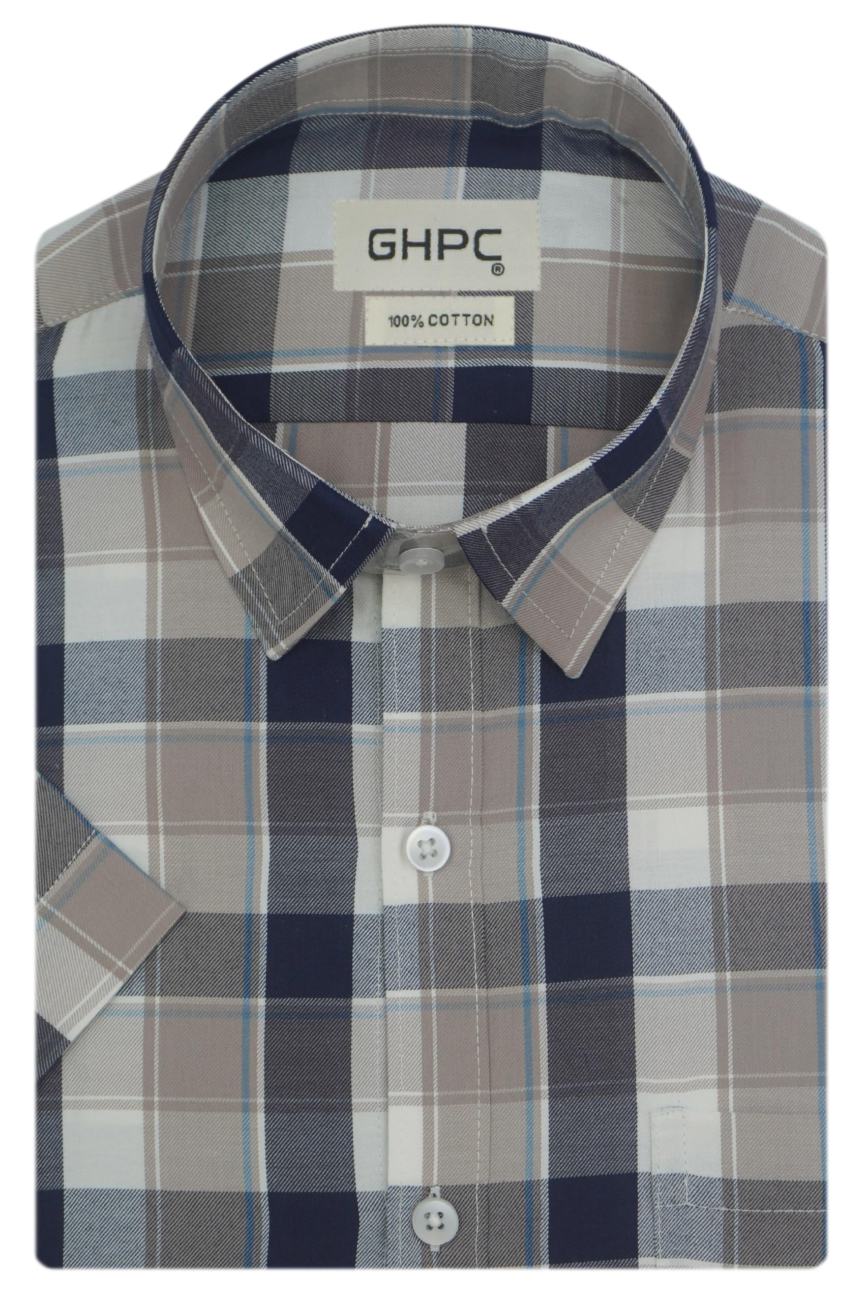 ghpc 100% Cotton Checkered Half Sleeves Regular Fit Formal Shirt for Men-picture-15