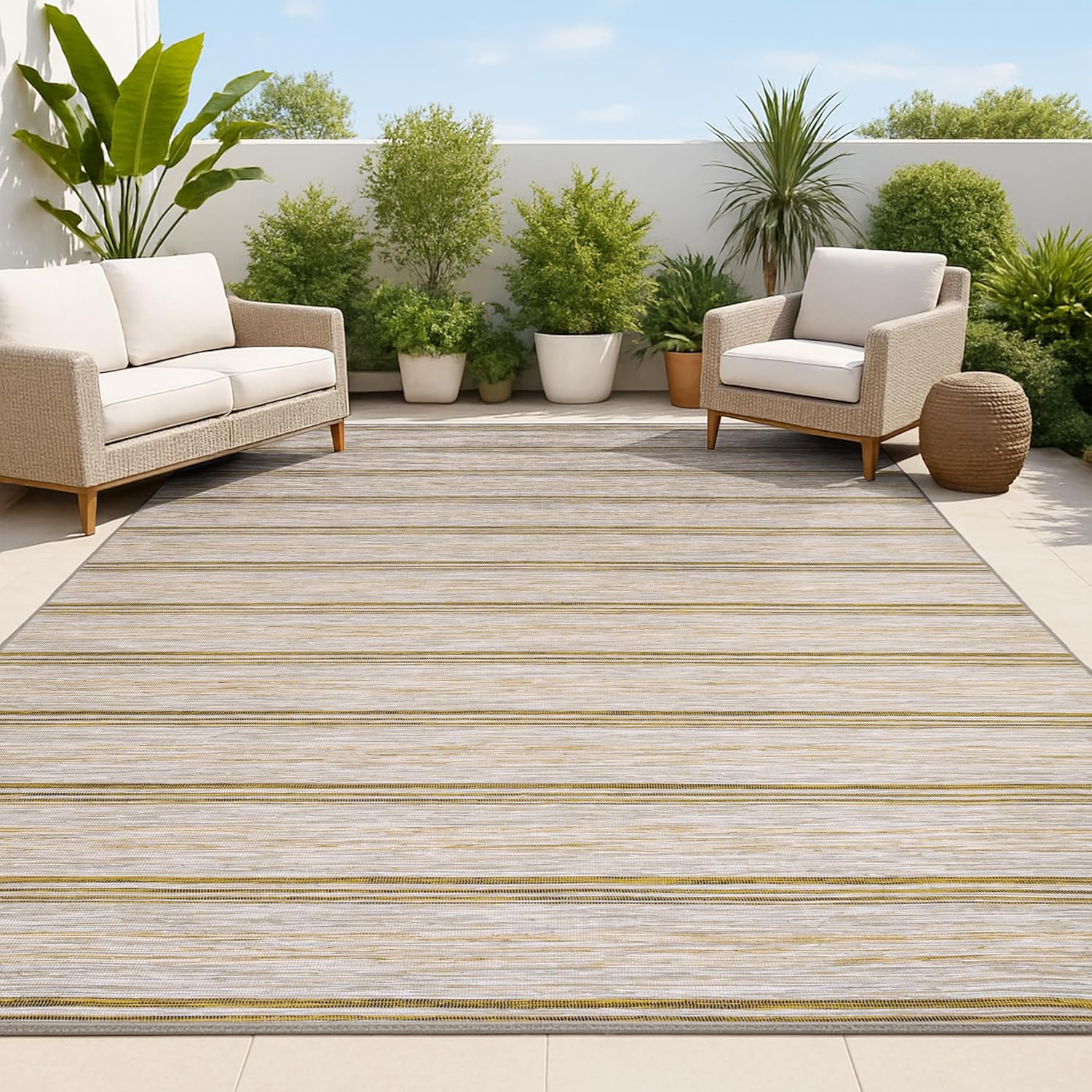 JONATHAN Y Wide Stripe Indoor Outdoor Area Rug 3X5 Brown/Natural, Bo Modern Farmhouse for Backyard, Patio, Porch, Easy-Cleaning, High Traffic, Pet-Friendly, Non-Shedding (TSN101A-3)