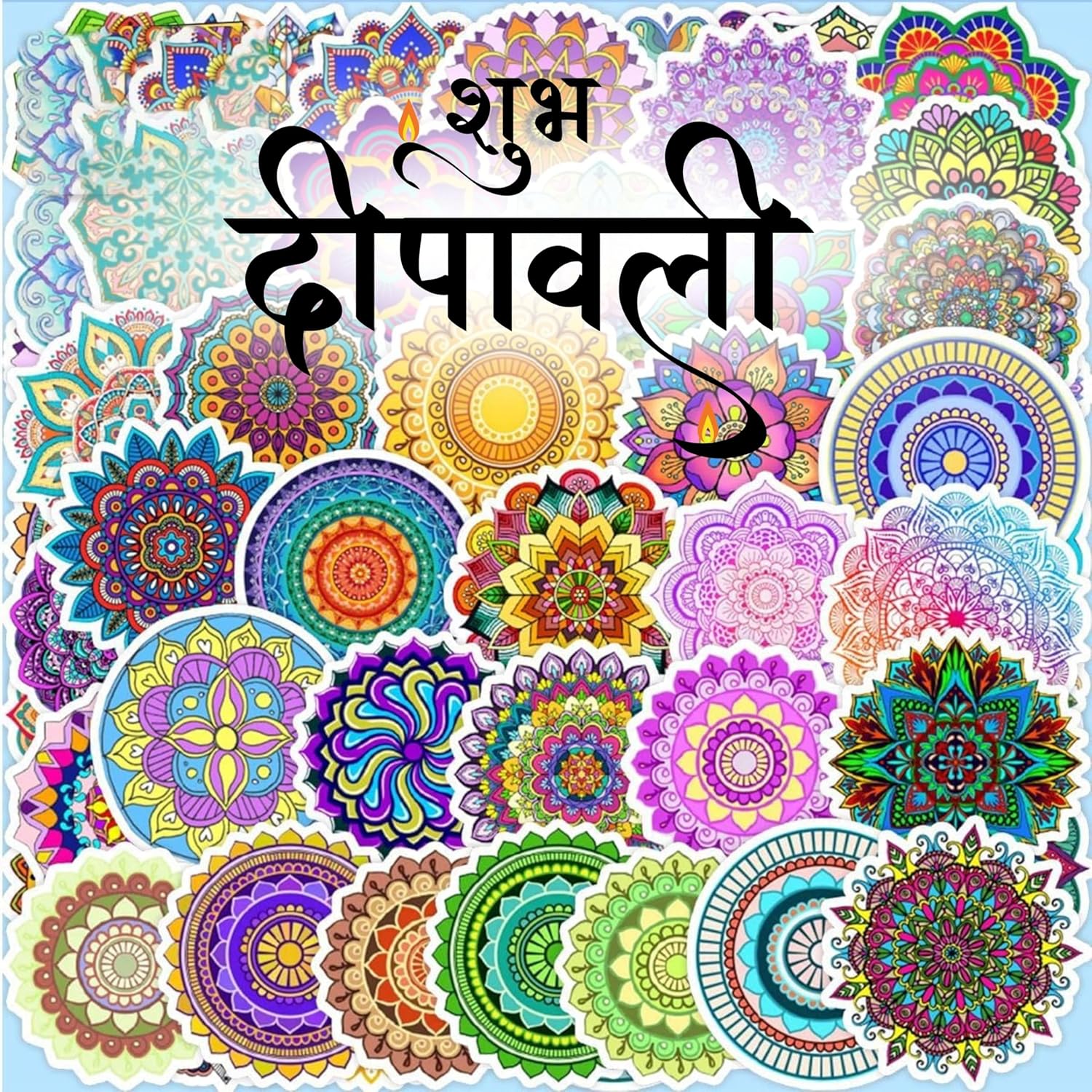 Happy Diwali Rangoli Sticker 13 inche | Decorative Festival Floor Sticker for Home, Office & Mandir Decoration | Waterproof & Easy to Apply Design rs7