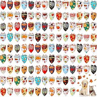 Sanwuta 120 Pcs Thanksgiving Dog Bandanas Bulk Holiday Dog Bandanas Adjustable Dog Bibs Triangle Pet Scarf Holiday Costume for Small to Large Dog Cat