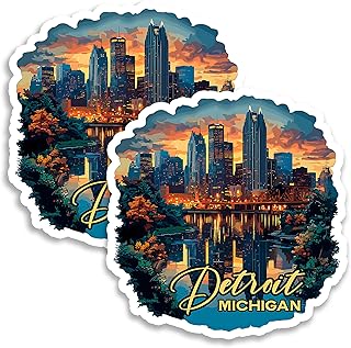Detroit Michigan Magnet 4 Inch 2-Pack Motor City – Strong Vinyl Decorative Travel Magnets for Fridge Locker Kitchen Office – Cute Fun Aesthetic Cool Durable & Long-Lasting Souvenir ID44999