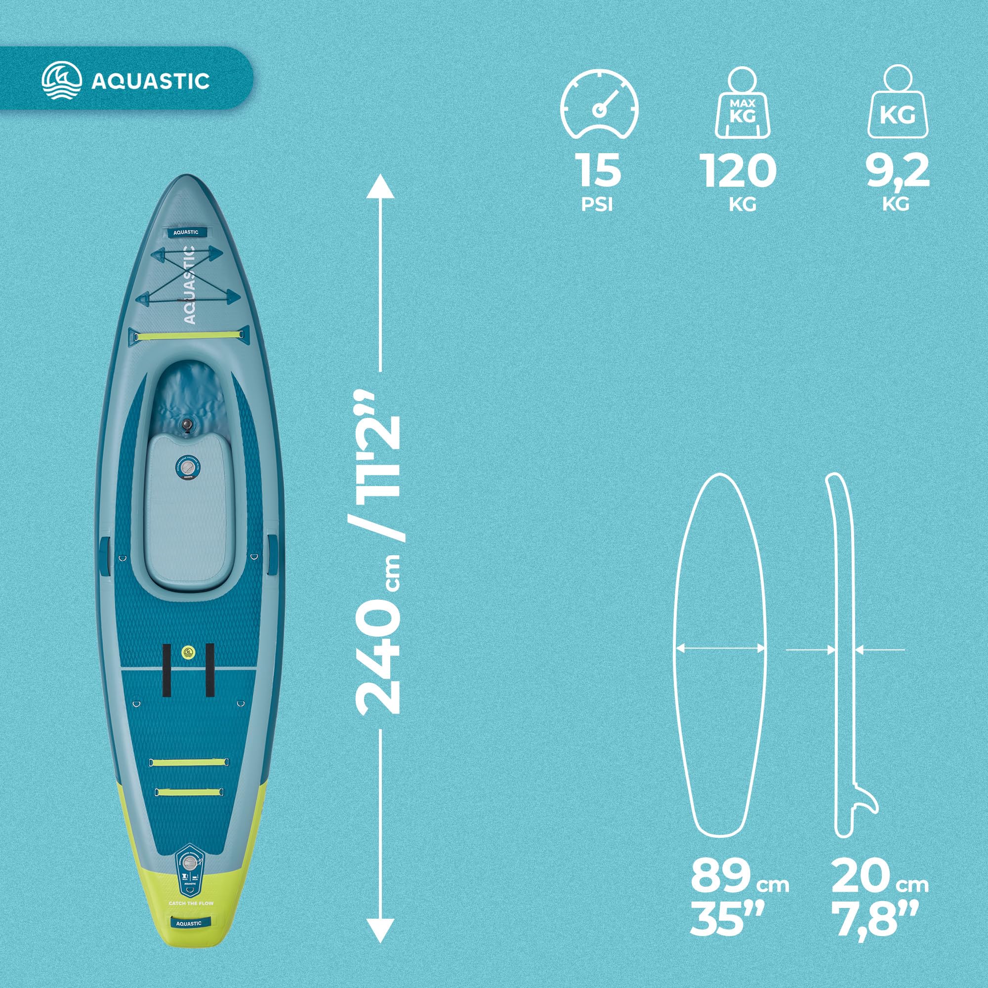 AQUASTIC Raglan 11'2 Kayak SUP ibrida gonfiabile – Tavola SUP con sedile per kayak, pagaia, pompa, 2 pinne e zaino