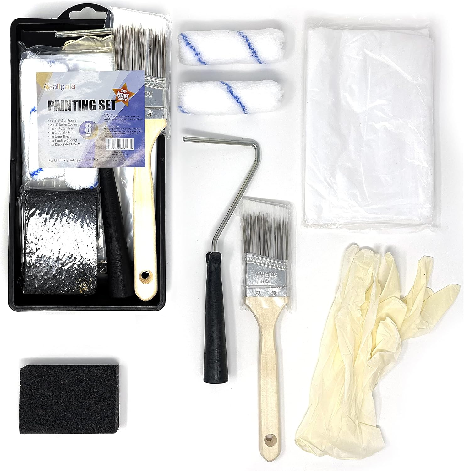 Allgala 18 Inch Painting Roller Kit Pro Grade 10 PC Set Paint Tray and Liner, Rollers and Frame, 4 FT Extension Pole