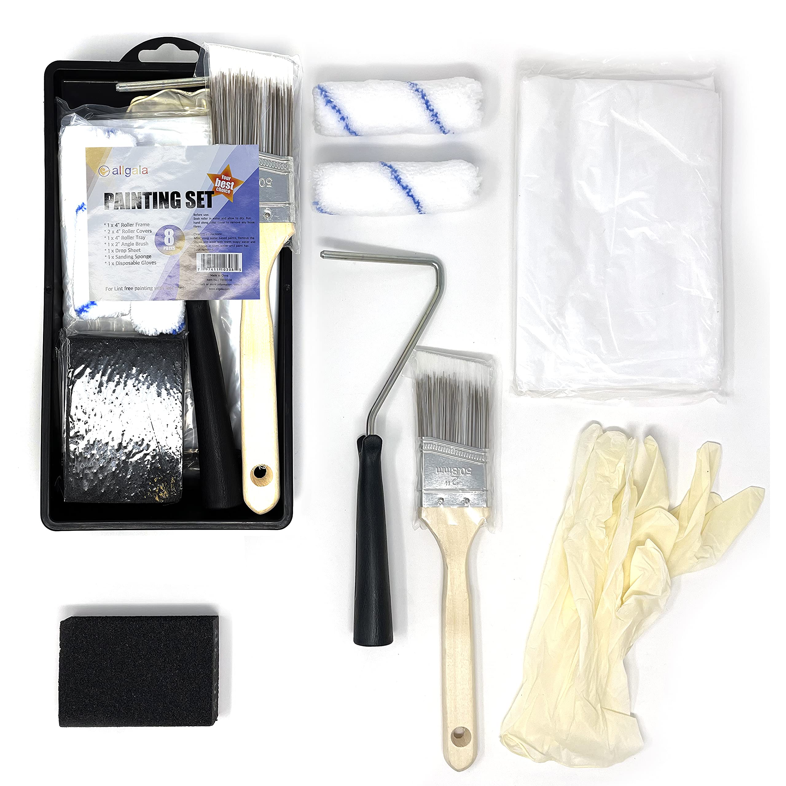 Mini rouleau de peinture mousse Allgala kit de 8 petits manchons de rechange TH10308