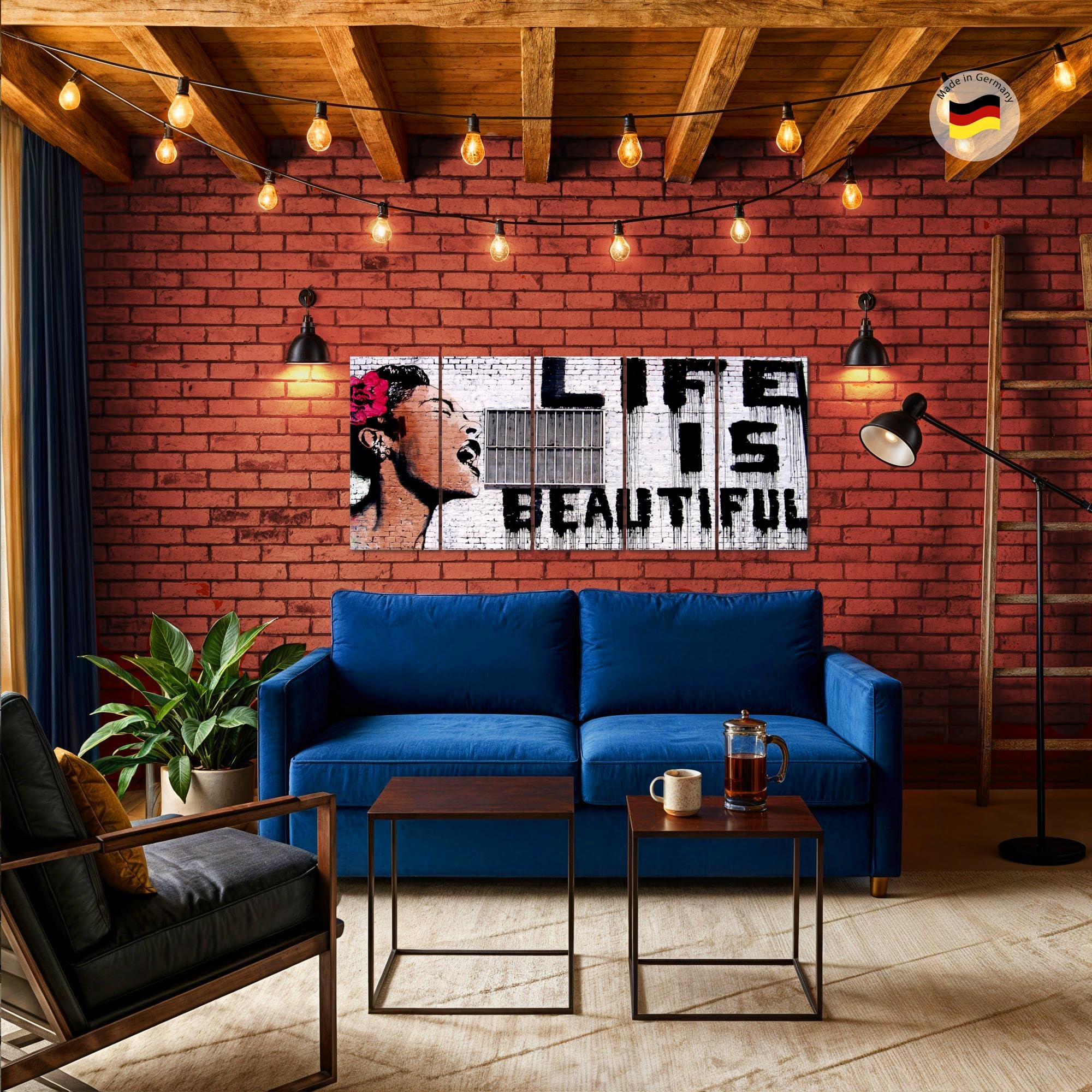 Runa Art Tableau mural XXL Life Is Beautiful 200 x 80 cm Gris 5 Parties Art Urbain - 301355a