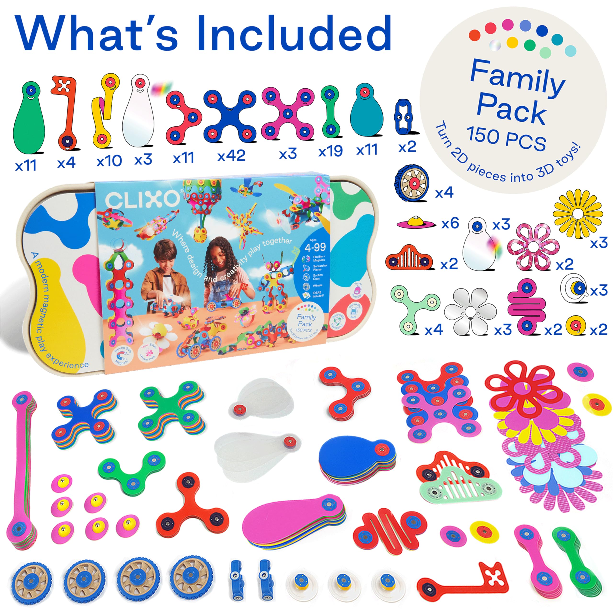 Amazon.com: Clixo Mega Pack – 150-Piece Flexible Magnetic Building