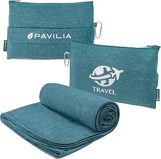 PAVILIA Travel Blanket Pillow Compact 65x40 Teal Lightweight Airplane Essential