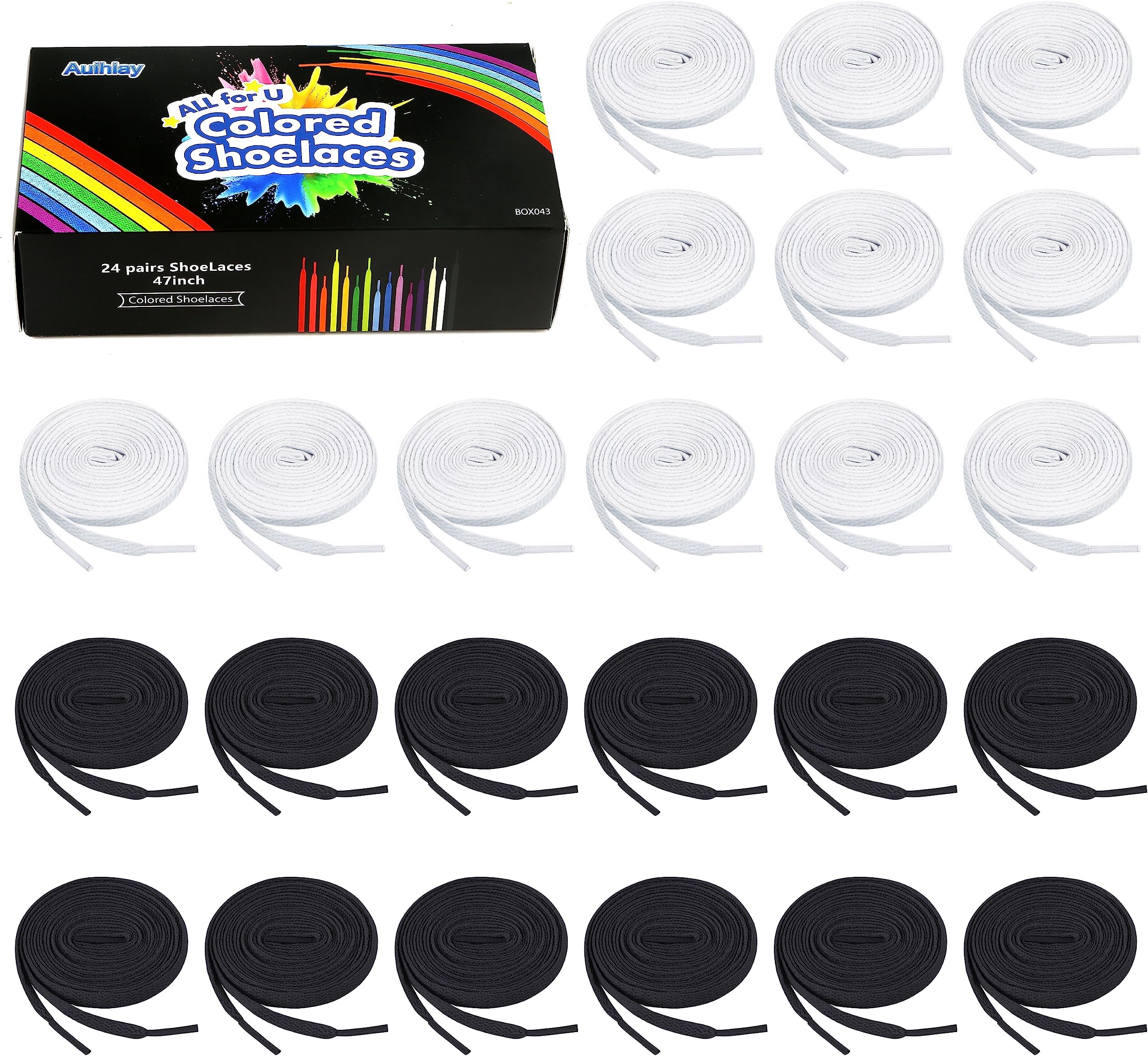 24 Pairs Flat Colored Shoelaces Shoestrings for Sneakers Skate Shoes Sport Shoes Boots