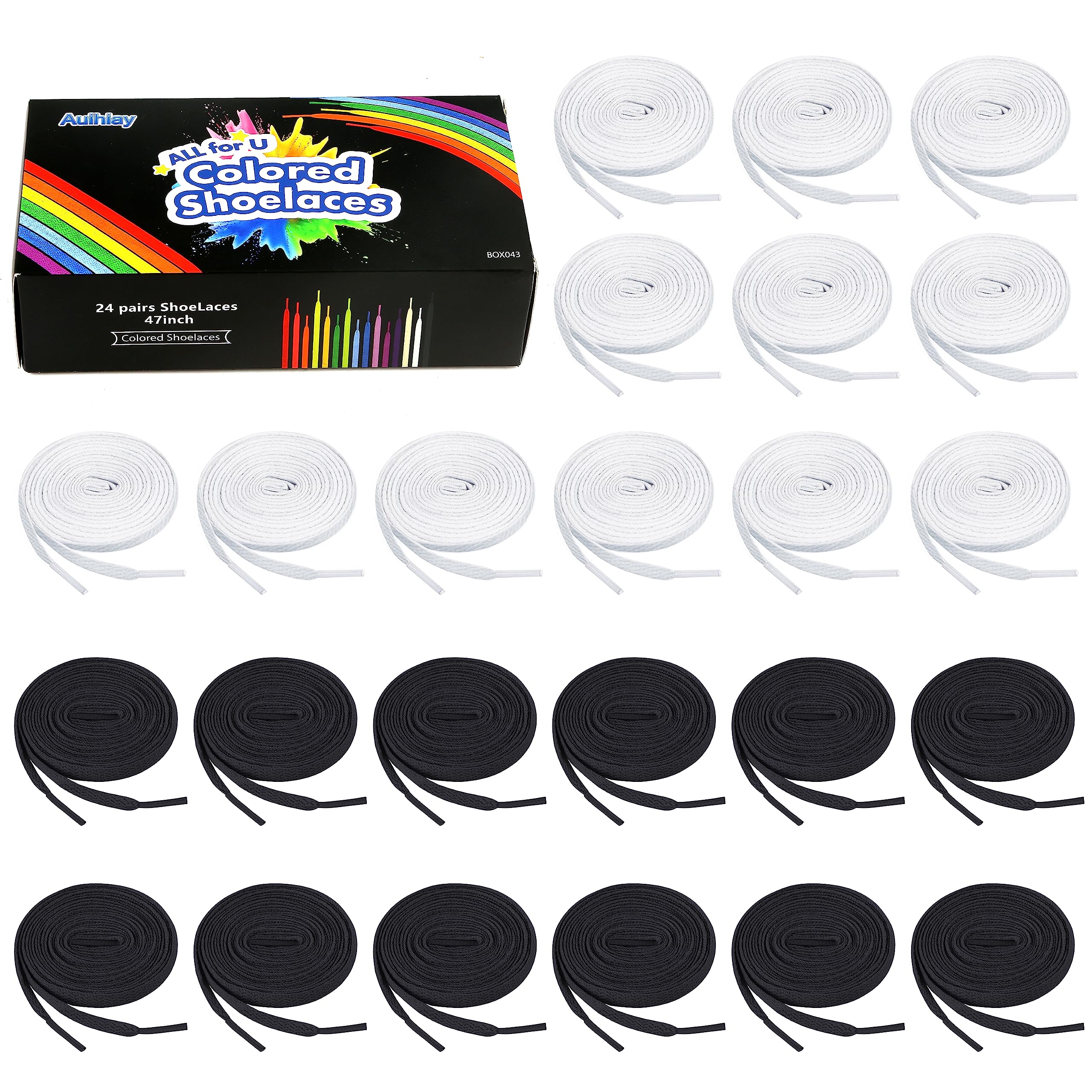 Auihiay24 Pairs Flat Colored Shoelaces Shoestrings for Sneakers Skate Shoes Sport Shoes Boots