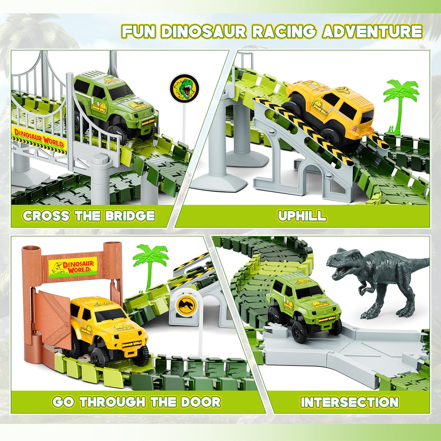 Dinosaur Tracks, 271 PCS Create A Dinosaur World Road Race for Kids Boys Toys Flexible Train Tracks Set with 2 Cool Race Cars and 2 Dinosaur Toys for Age 3 4 5 6 7 8 Year & Up Old Boy Girls Best Gift - Image 3