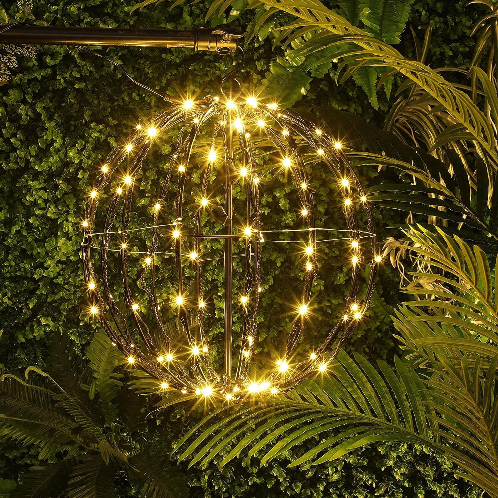 Bola de luces plegable de Navidad, 40 x 40 cm, bolas de Navidad al aire libre, iluminación colgante de ambiente festivo, decoración para porche, patio, boda, árboles, jardín