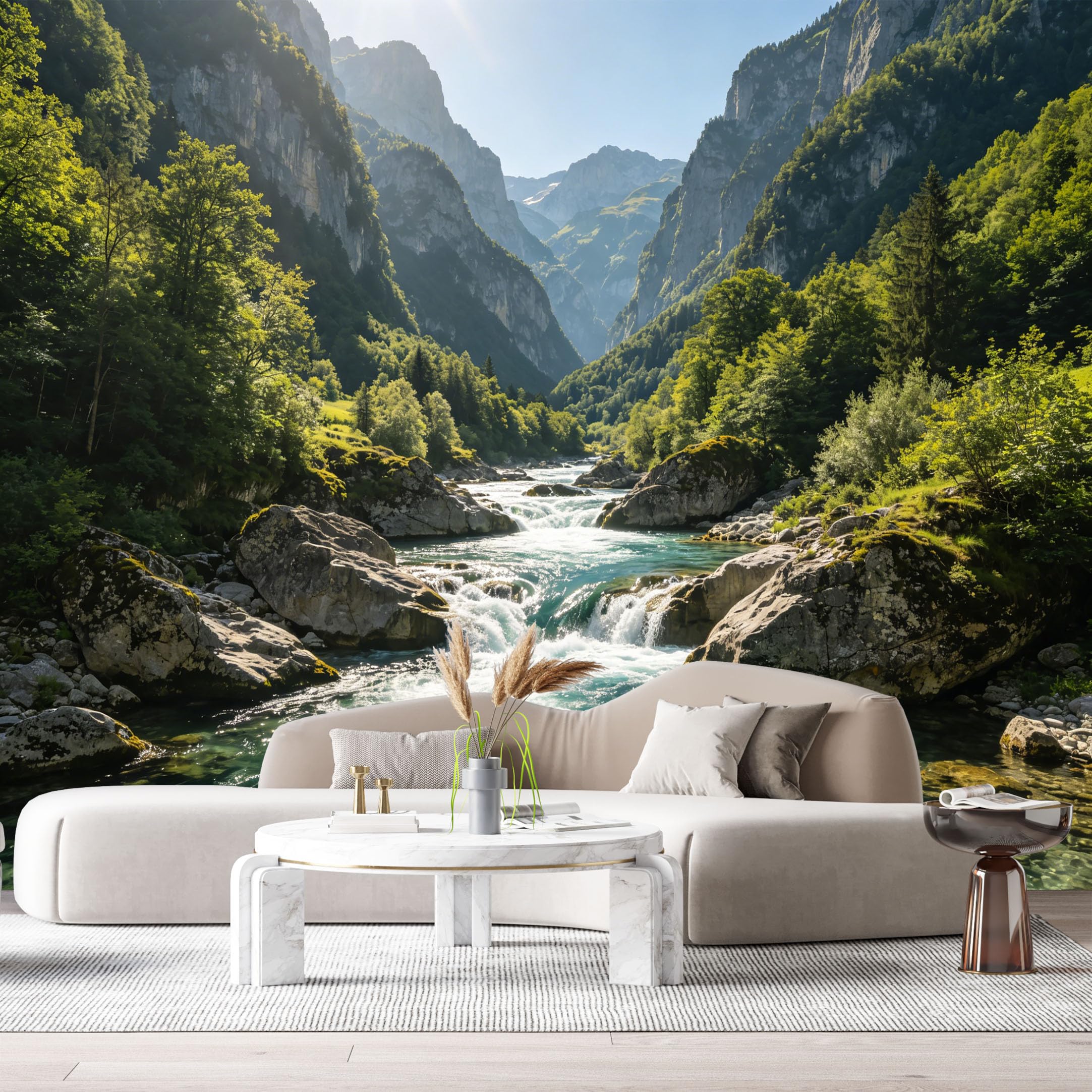 Custom Size Wall Murals Mountain Lake Landscape Alpine River Valley 3D Scenic View SelfAdhesive Wall Fabric Removable Large Wallpaper for Photo Living Room