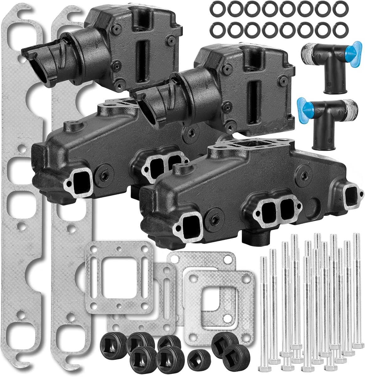 Colector de escape y kit elevador FASWORX para motores V8 de 5,0 L (305), 5,7 L (355), 6,2 L (377) de MerCruiser (años 1983 - principios de 2002) | Codo de elevación central de 4" de junta húmeda | Sustituye a 860246A15, 807988A03, 18-1953-2
