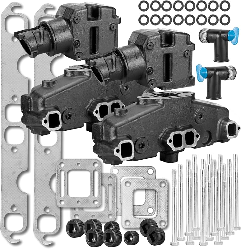Colector de escape y kit elevador FASWORX para motores V8 de 5,0 L (305), 5,7 L (355), 6,2 L (377) de MerCruiser (años 1983 - principios de 2002) | Codo de elevación central de 4" de junta húmeda | Sustituye a 860246A15, 807988A03, 18-1953-2