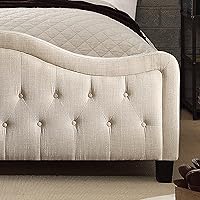 Vista 47 de Rosevera Turin Linen - Cama tapizada con paneles y cabecero capitonado con botones ajustables para dormitorio, tamaño Queen, color gris