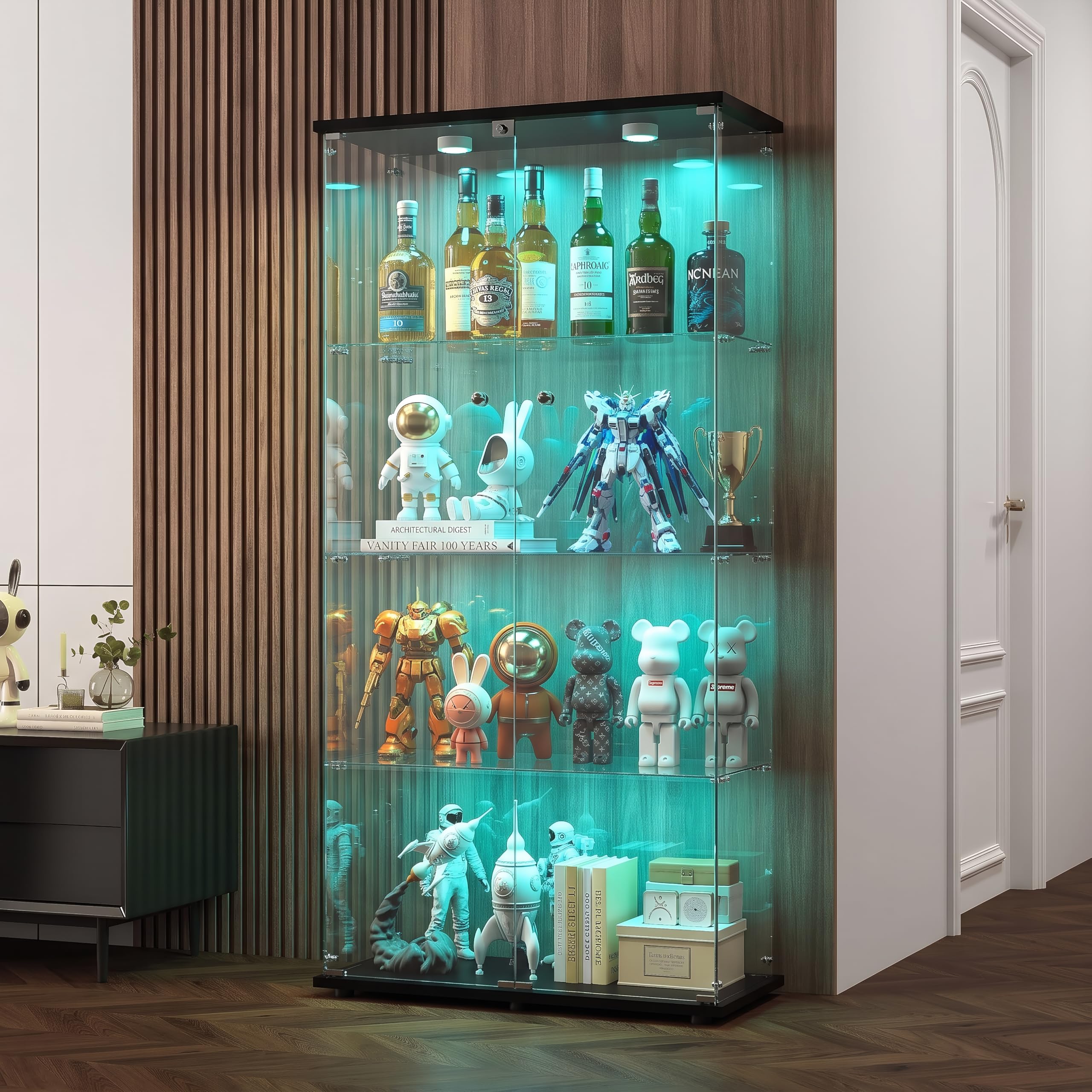 KOOPMAD 65" Glass Display Cabinets with lights,Showcase Cabinet, Black — image 1