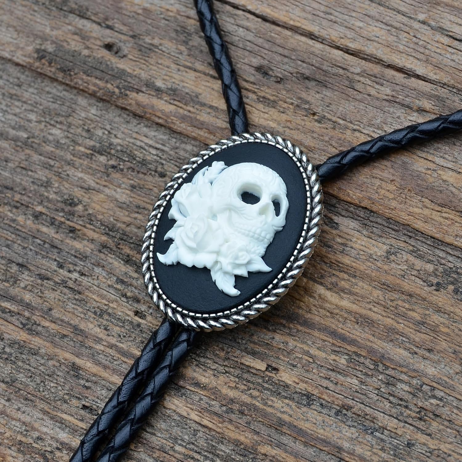 Skull With Roses Bolo Tie