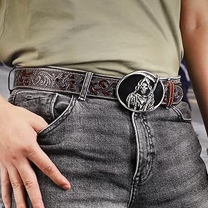 NPET Full Grain Cowhide Leather Western Belt with Engraved Tooling for Men without Buckle