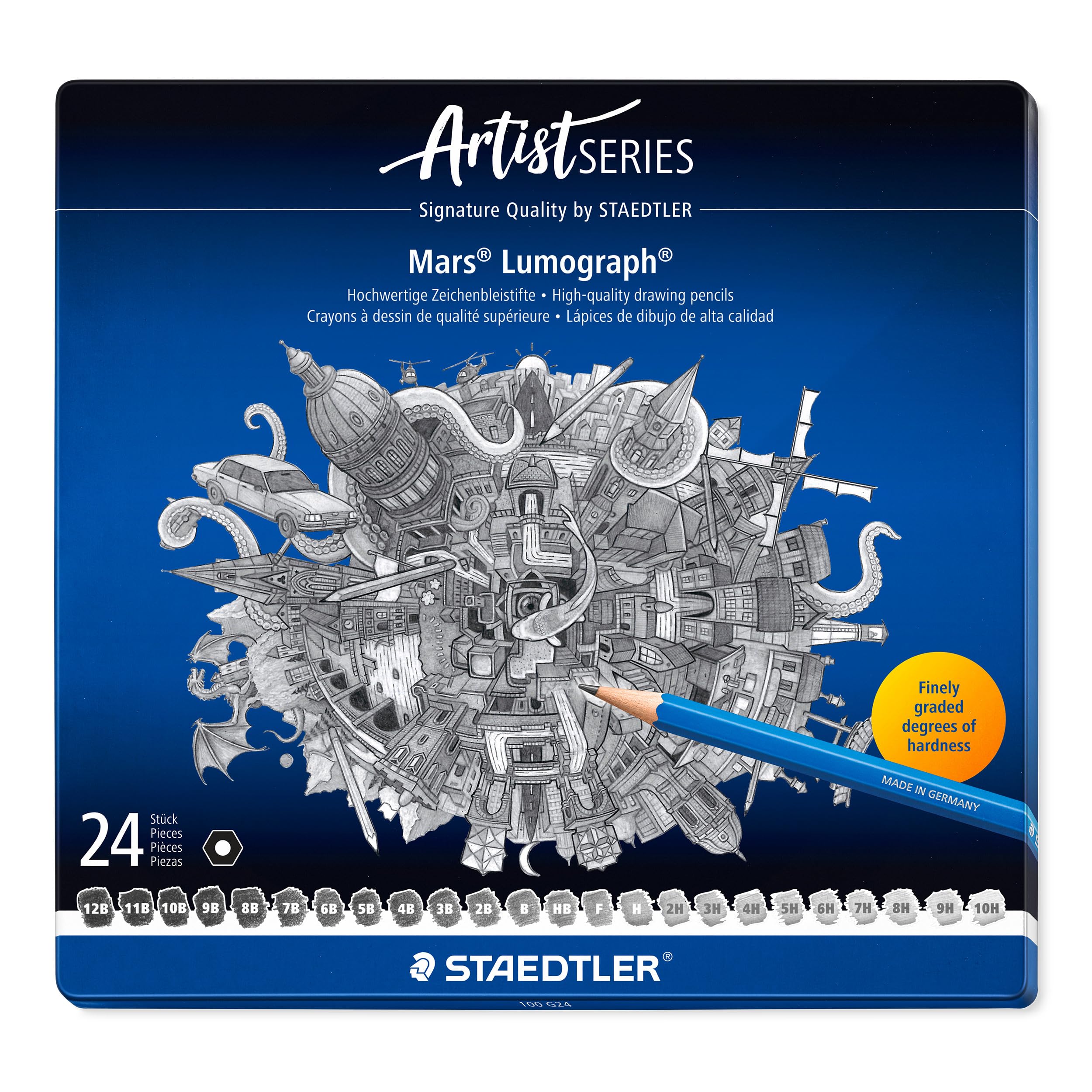 STAEDTLER Lápis Grafite Mars Lumograph Estojo de Metal 24 unidades