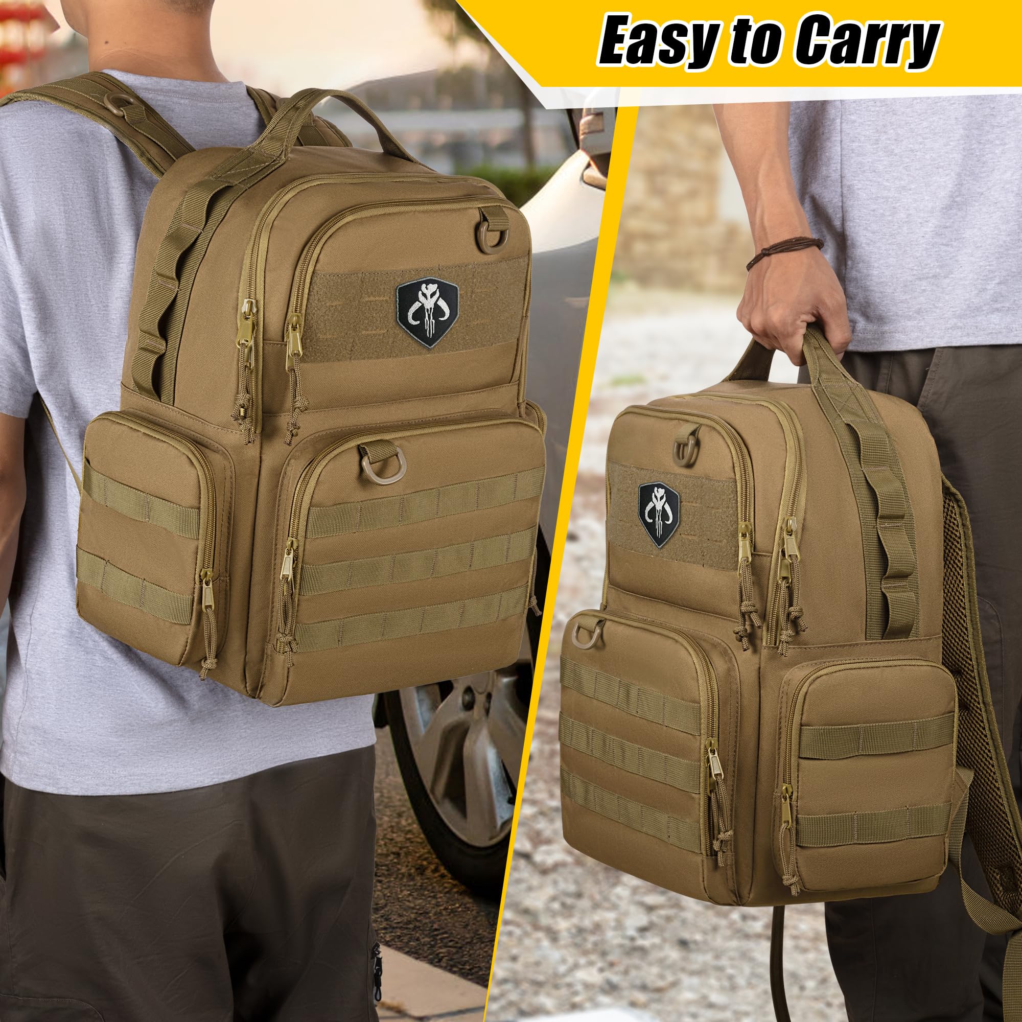 Rexmica Werkzeugrucksack für Herren mit 3 Kleine Werkzeugtaschen, Khaki | Organizer-Tasche zur Werkzeugaufbewahrung, Taktische Arbeitswerkzeugtasche für Elektriker, Handwerker