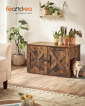 Feandrea Cat Litter Box Enclosure, Litter Box Furniture Hidden with Removable Divider, Indoor Cat House, End Table, 31.5 x 20.9 x 19.7 Inches, Rustic Brown UPCL002X01