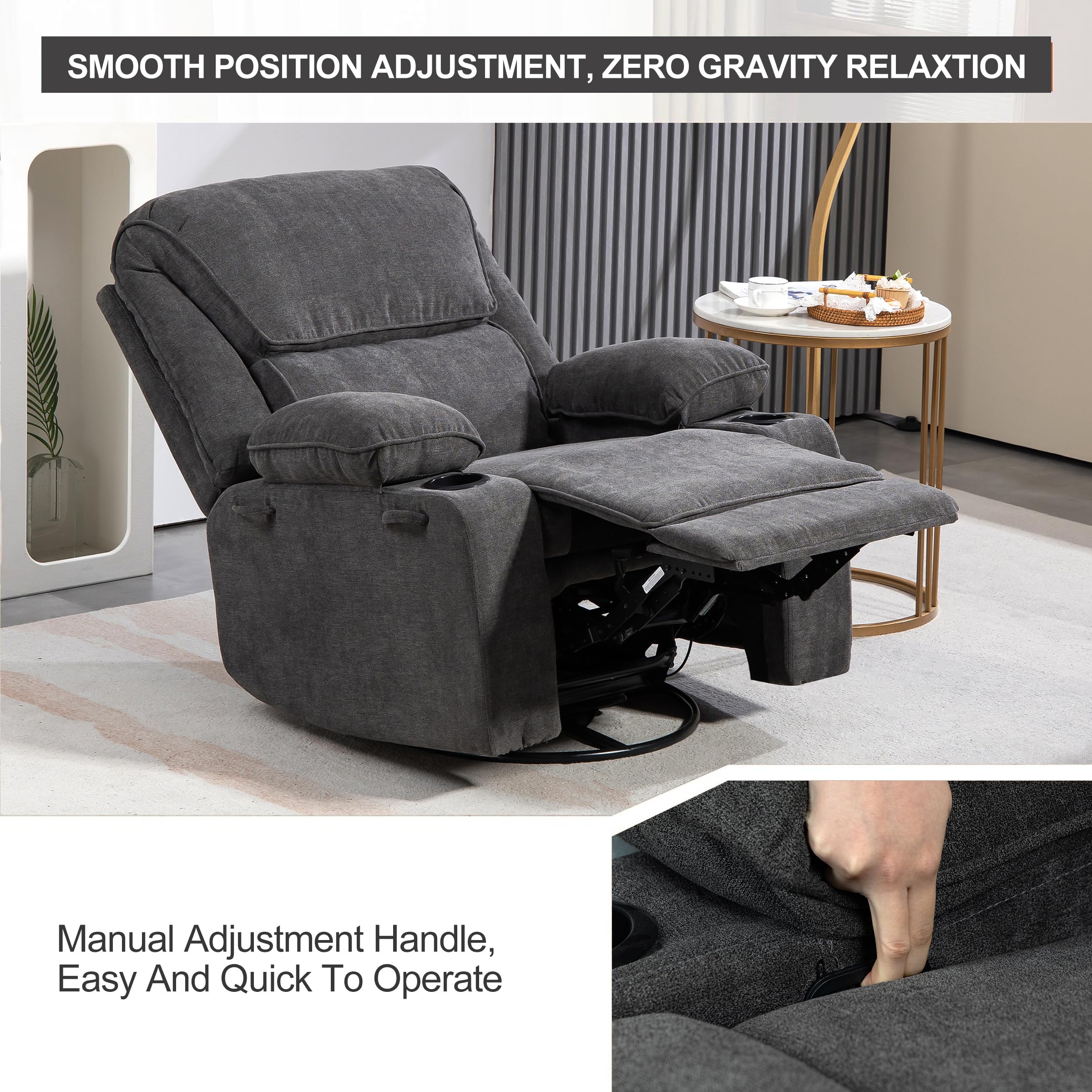 Fauteuil de Relaxation Chaise massant avec Dossier Inclinable Manuellement 150° Incluse Massage en 8 Points et Fonction Chauffante,Pivotement à 360