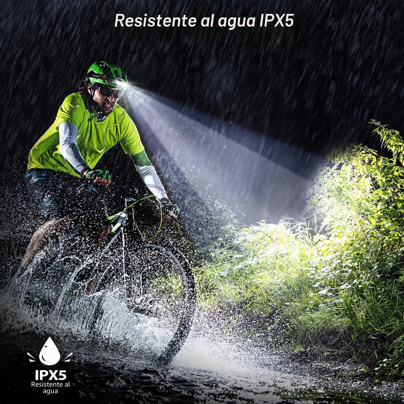 Blukar Linterna Frontal LED Recargable 2000L, IPX5 Impermeable, 30h Funcionamiento, 6 Modos