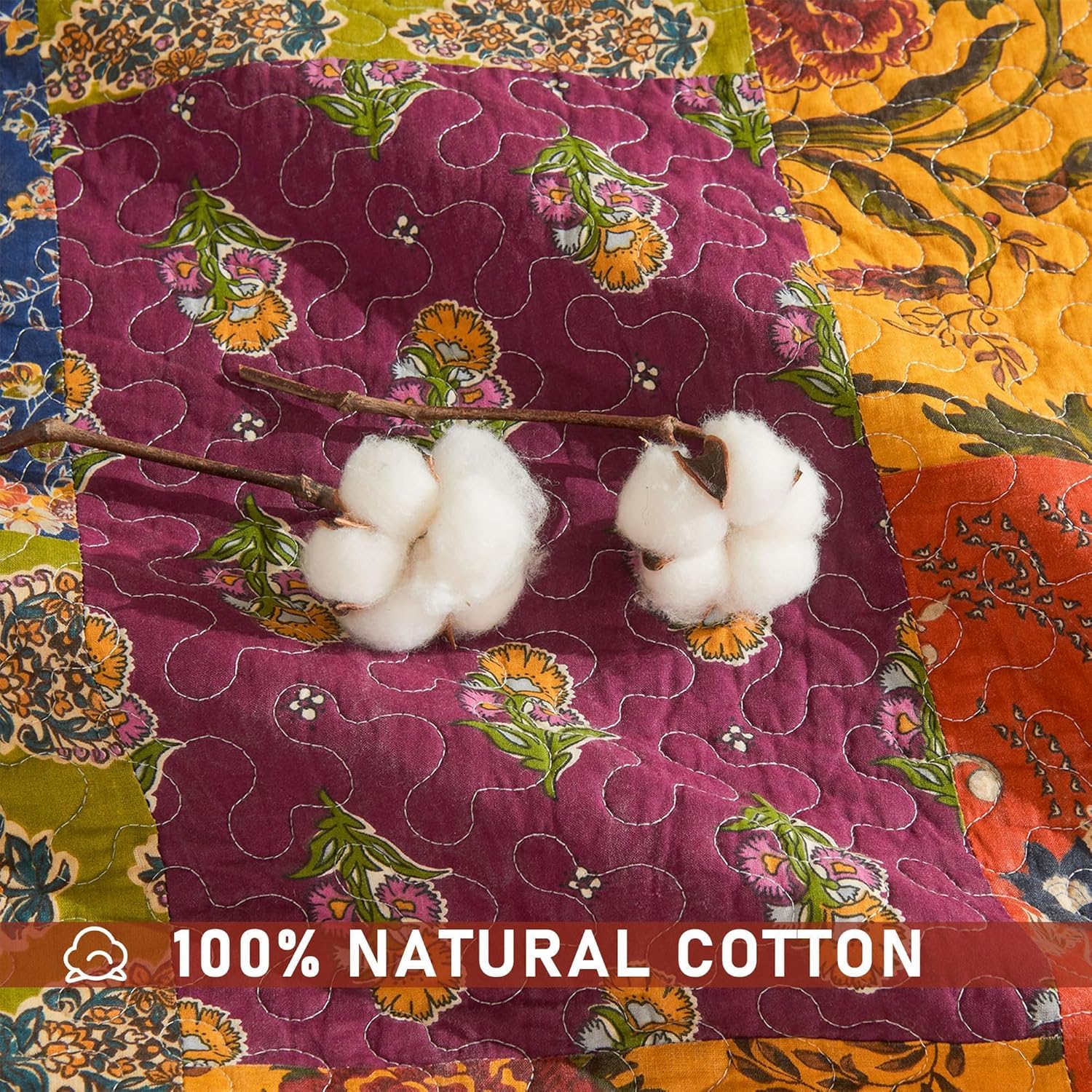 DECMAY 100% Cotton Quilt Queen Size, 3 Pieces Patchwork Bedspreads Queen Quilt Bedding Set, Lightweight Farmhouse Reversible Coverlet Comforter Set with 2 Pillowcases for All Seasons, Orange