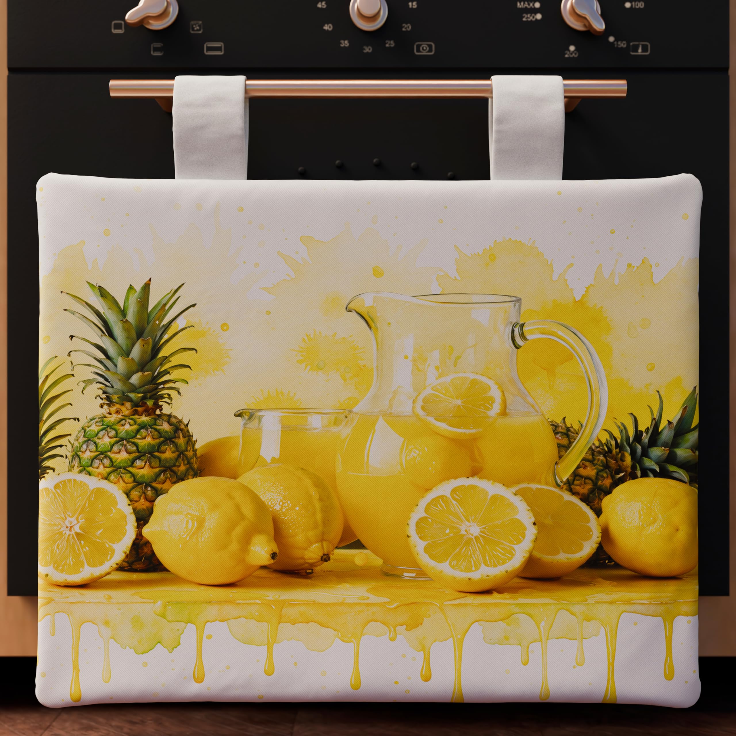 PETTI Artigiani Italiani - Kitchen Textile Accessories, Oven Cover 40 x 50 cm in Microfibre, Modern Oven Cover in Digital Print Lemons and Pineapple, 100% Made in Italy