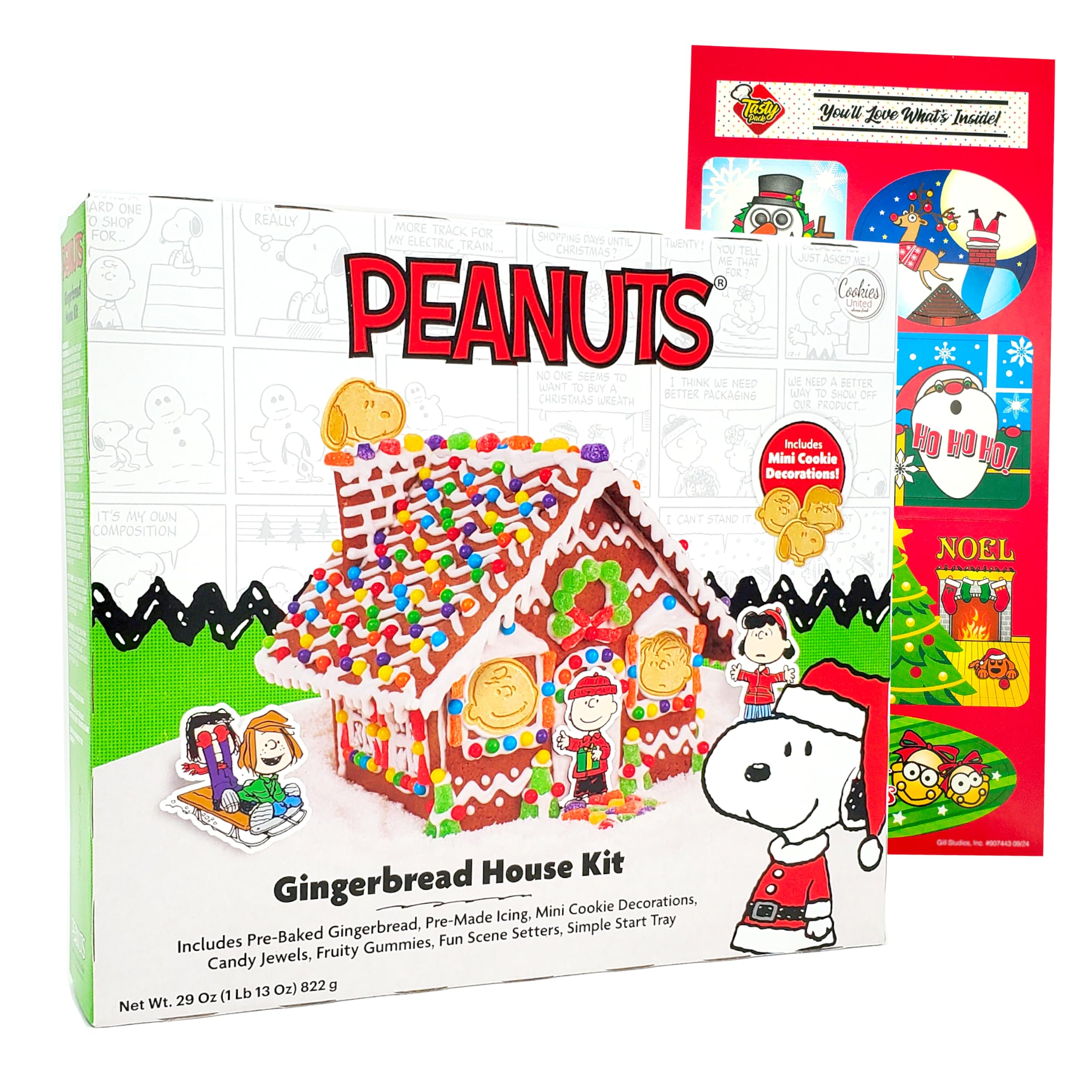 Pre-baked Peanuts Characters Gingerbread House Kit with TastyPack Christmas Stickers