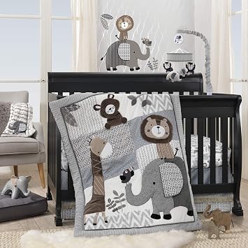 Lambs & Ivy Urban Jungle Gray/Brown Lion & Elephant Musical Baby Crib Mobile