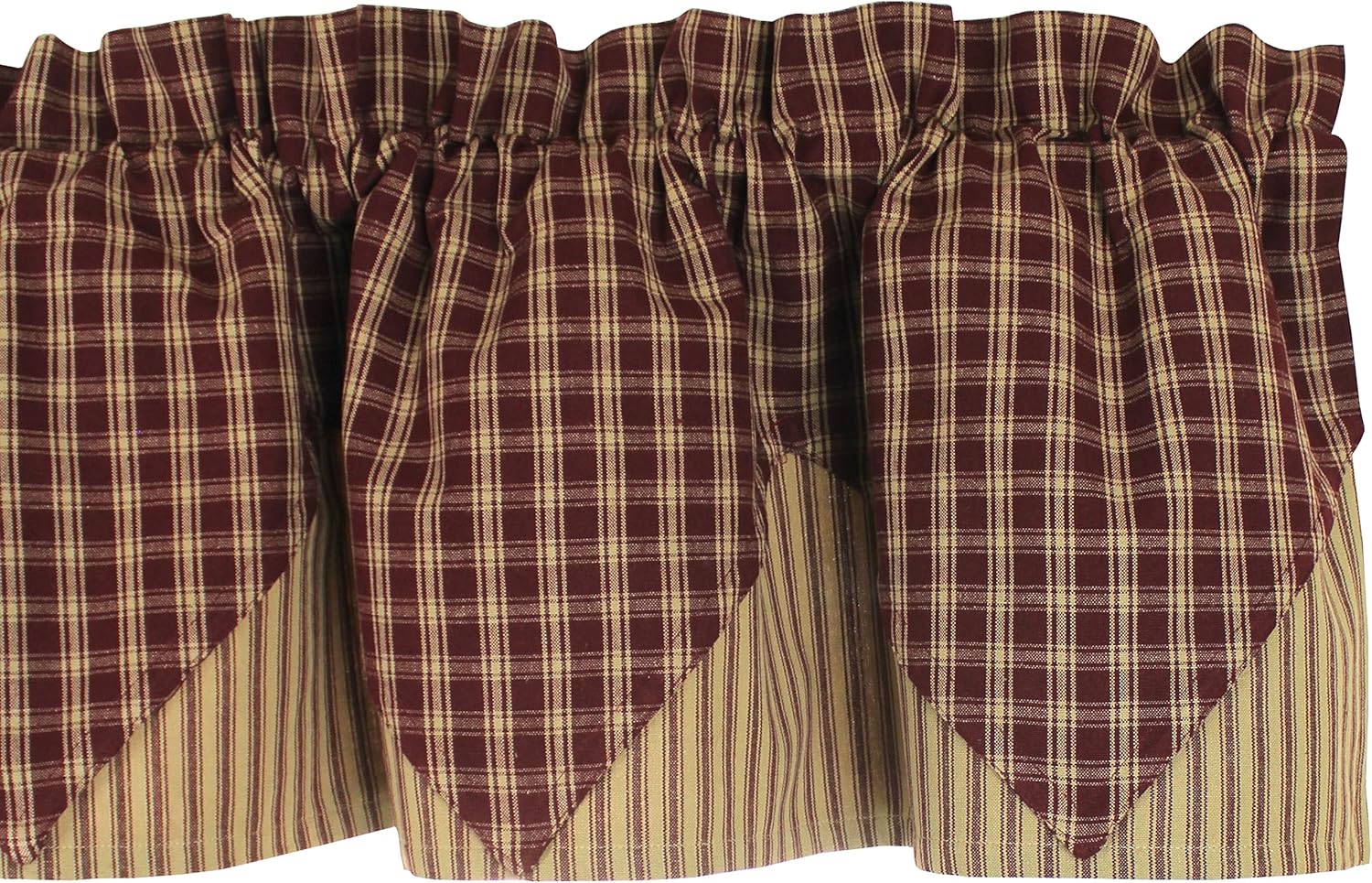 Country Classic Wine Lined Point Valance 72x15, 72 inches x15.5 inches