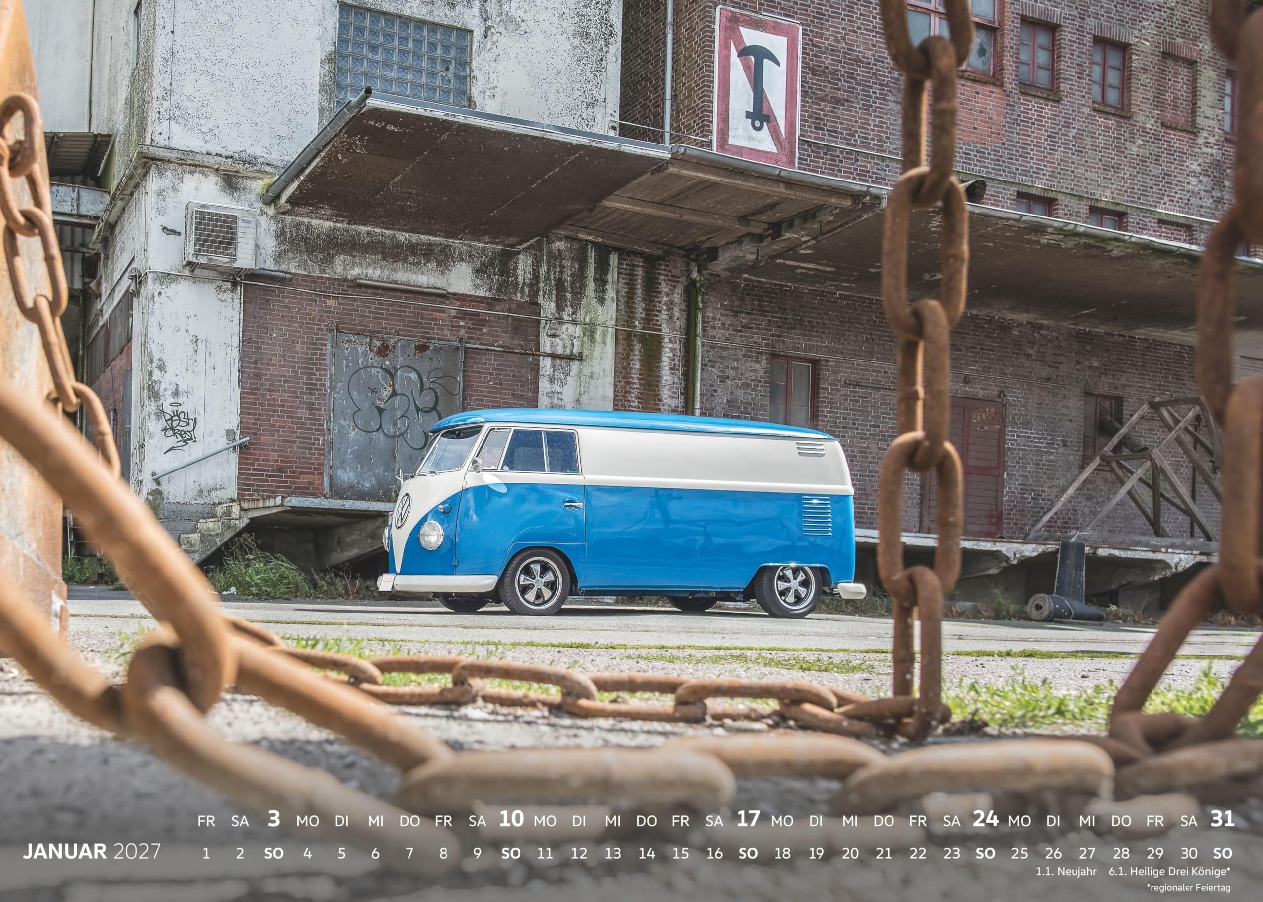VW Bullikalender 2027: Wandkalender 70x50 cm original VW Bulli Fotografien und deutschem Kalendarium