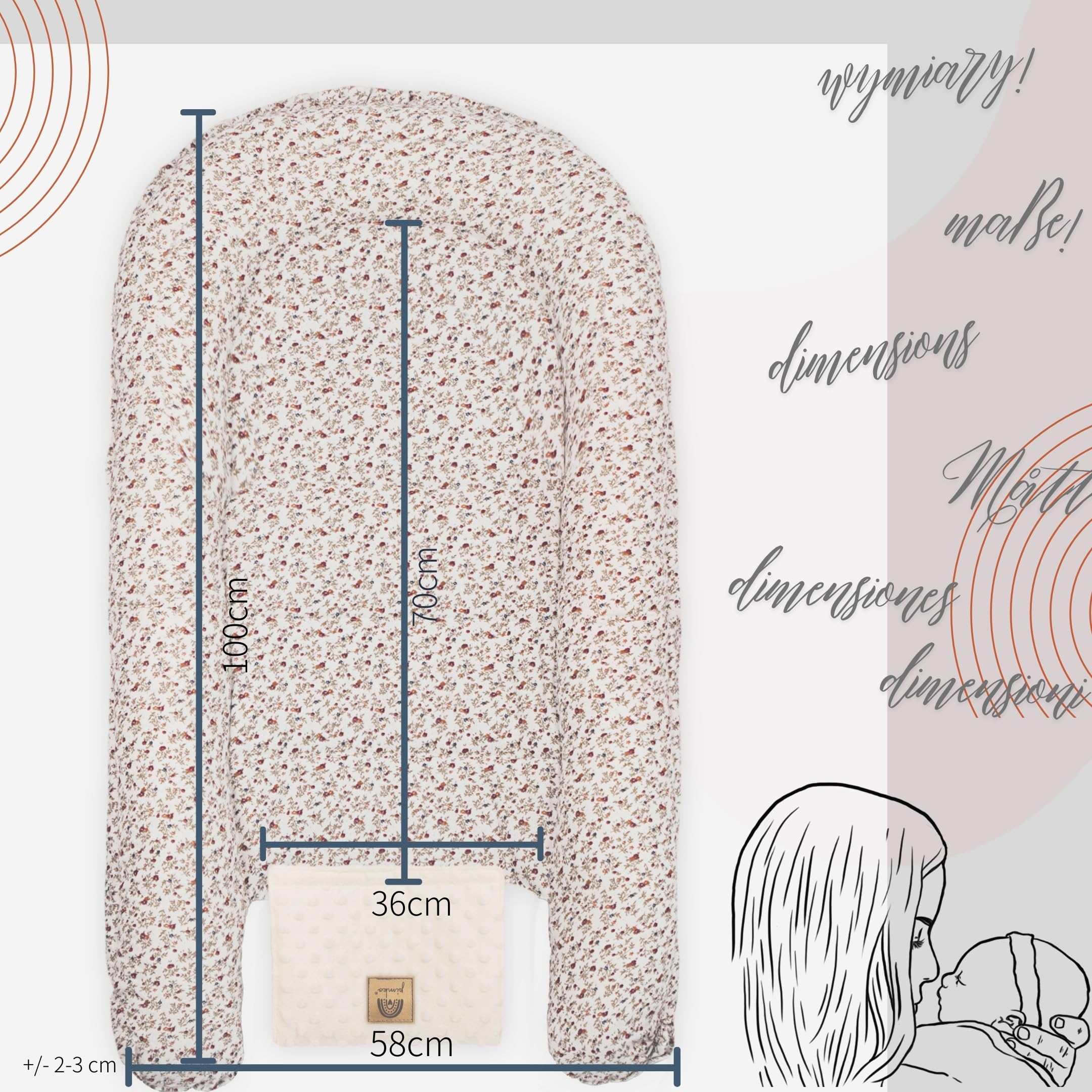 PIMKO Nid pour Bébé Beige – Cocon Bébé Réducteur d’Espace, Baby Nest Portable en Coton & Minky, Espace de Détente et de Repos pour Nouveau-né, Taille Ajustable 70–90 cm