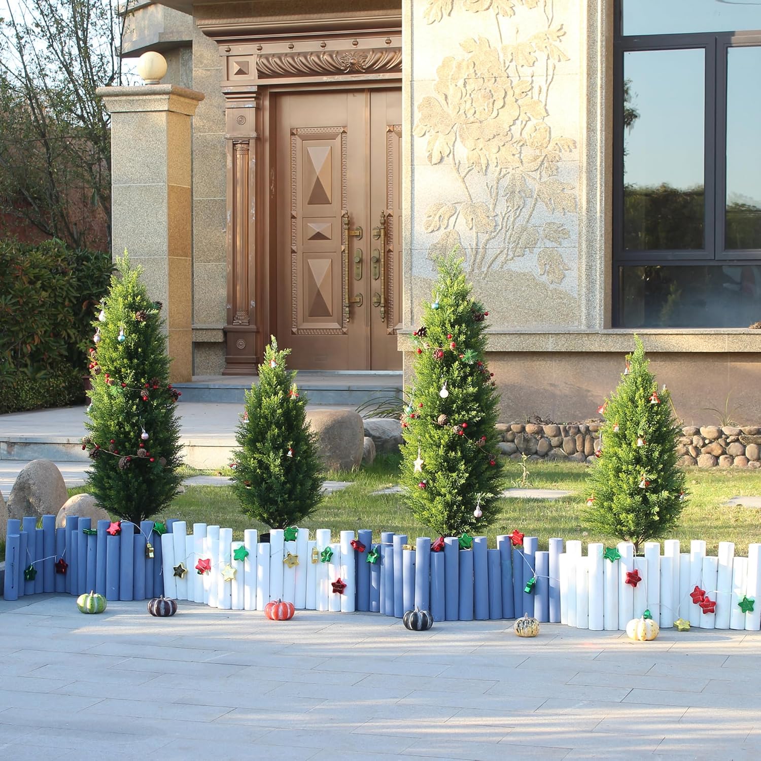 Two 4ft Artificial Topiary Tree Fake Bushes Potted Plants UV Resistant Faux Cedar Trees Artificial Outdoor Shrubs for Front Porch Garden