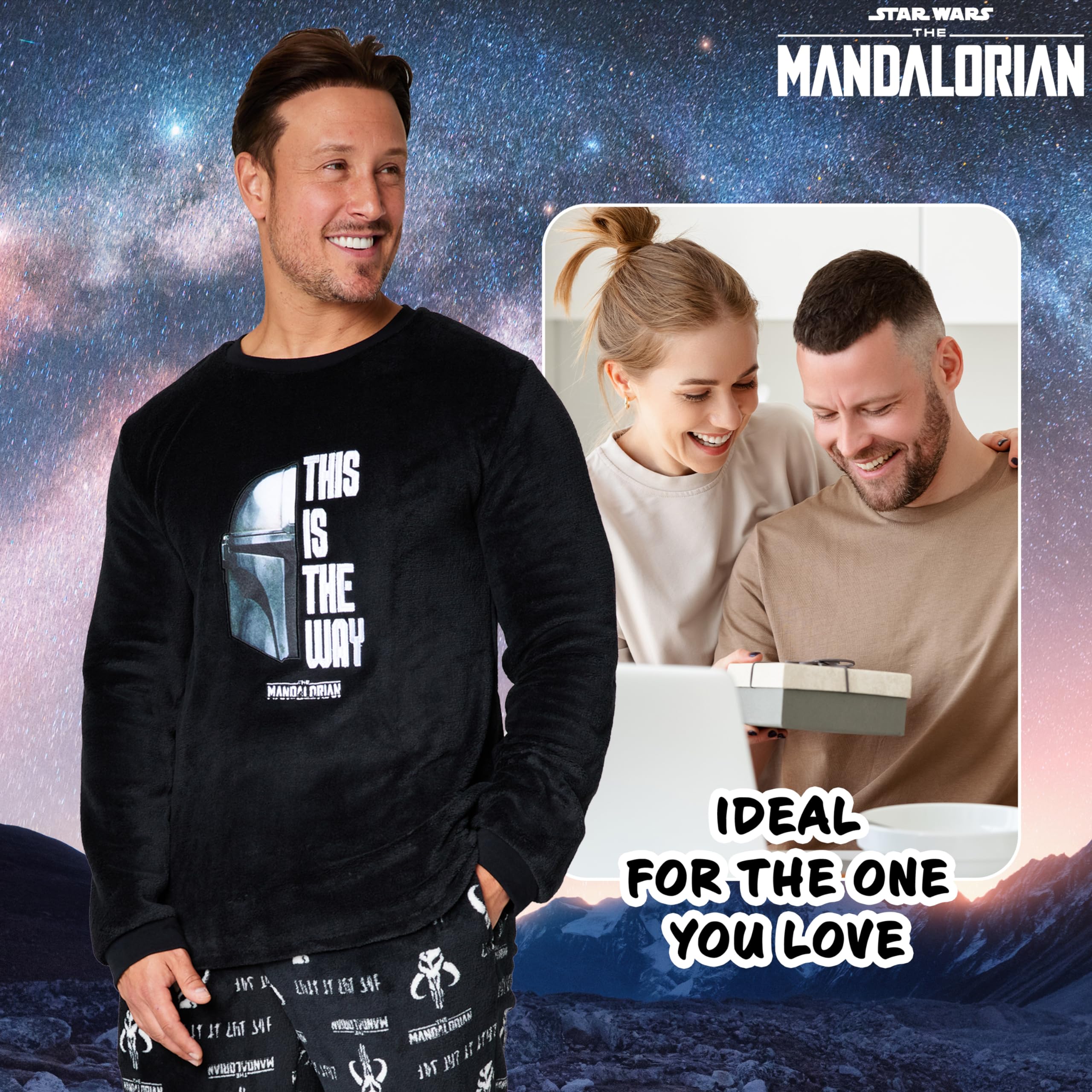 Disney The Mandalorian Pijama Hombre - Conjunto Pijama Hombre Invierno de Polar y Calcetines Suaves de Casa Tallas M-2XL