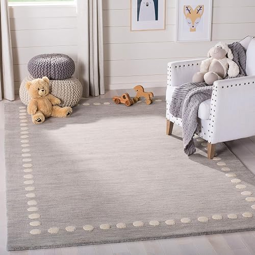 SAFAVIEH Kids Collection Accent Rug - 3' x 5', Grey, Handmade Polka Dot Border Wool, Ideal for High Traffic Areas in Ent