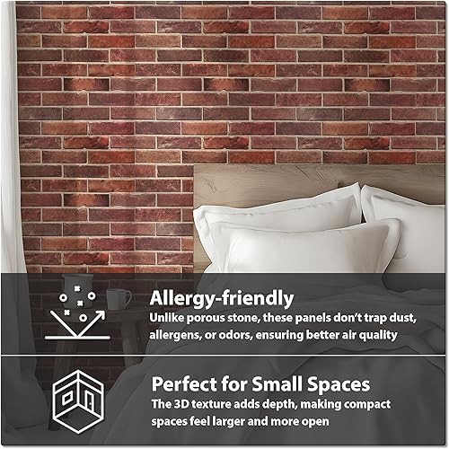 Miniatura 5 de CONCORD WALLCOVERINGS Muestra para exhibir solo paneles de pared 3D Retro-Art, ladrillo sintético en rojo, PVC, 7 "x 10", 570TG