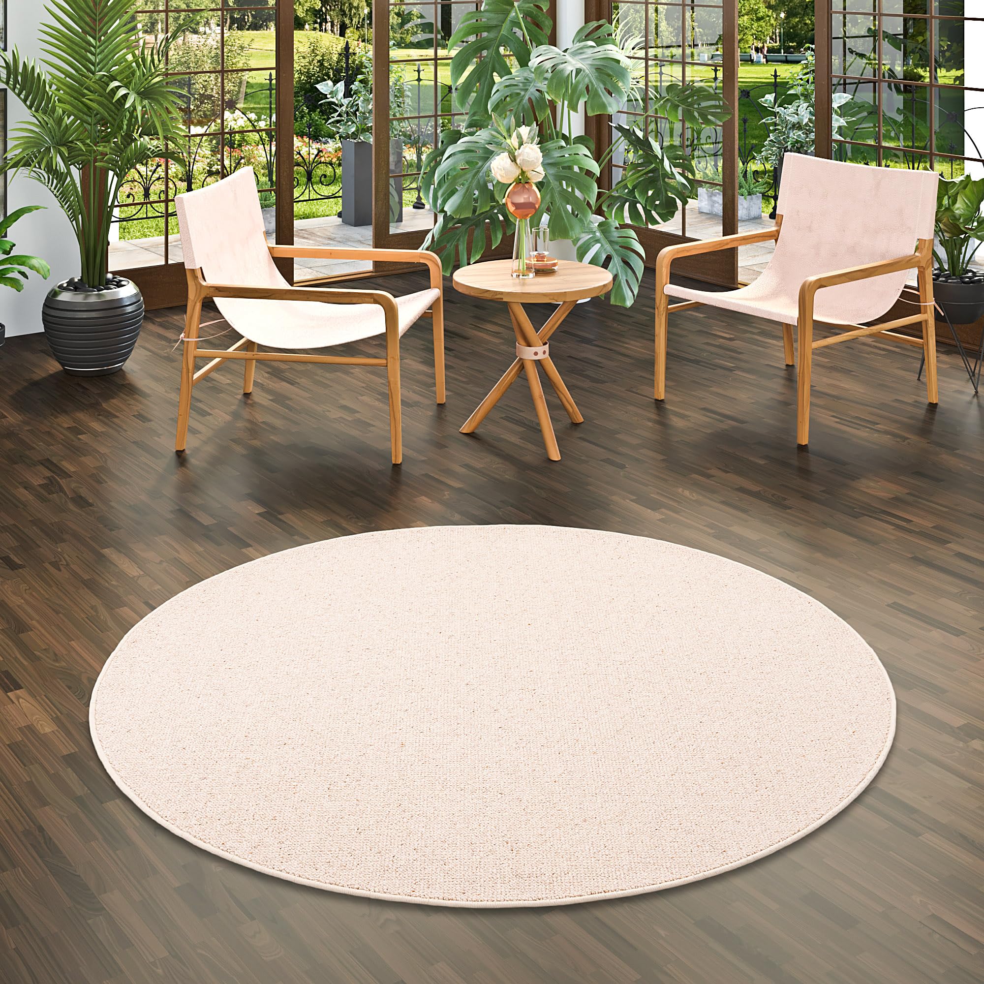 Unbekannt Natur Teppich Wolle Berber Beige Rund in 7 Größen