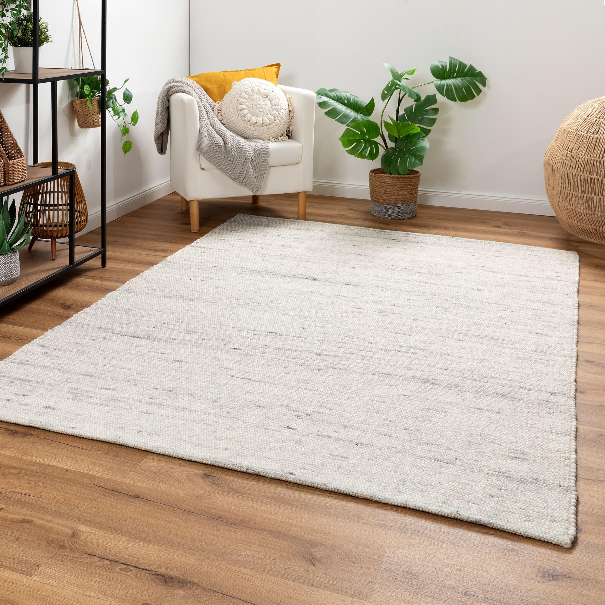 Steffensmeier Handweb Teppich Paros | gewalkte Schurwolle | Grau, handgewebt, Größe: 160x230 cm