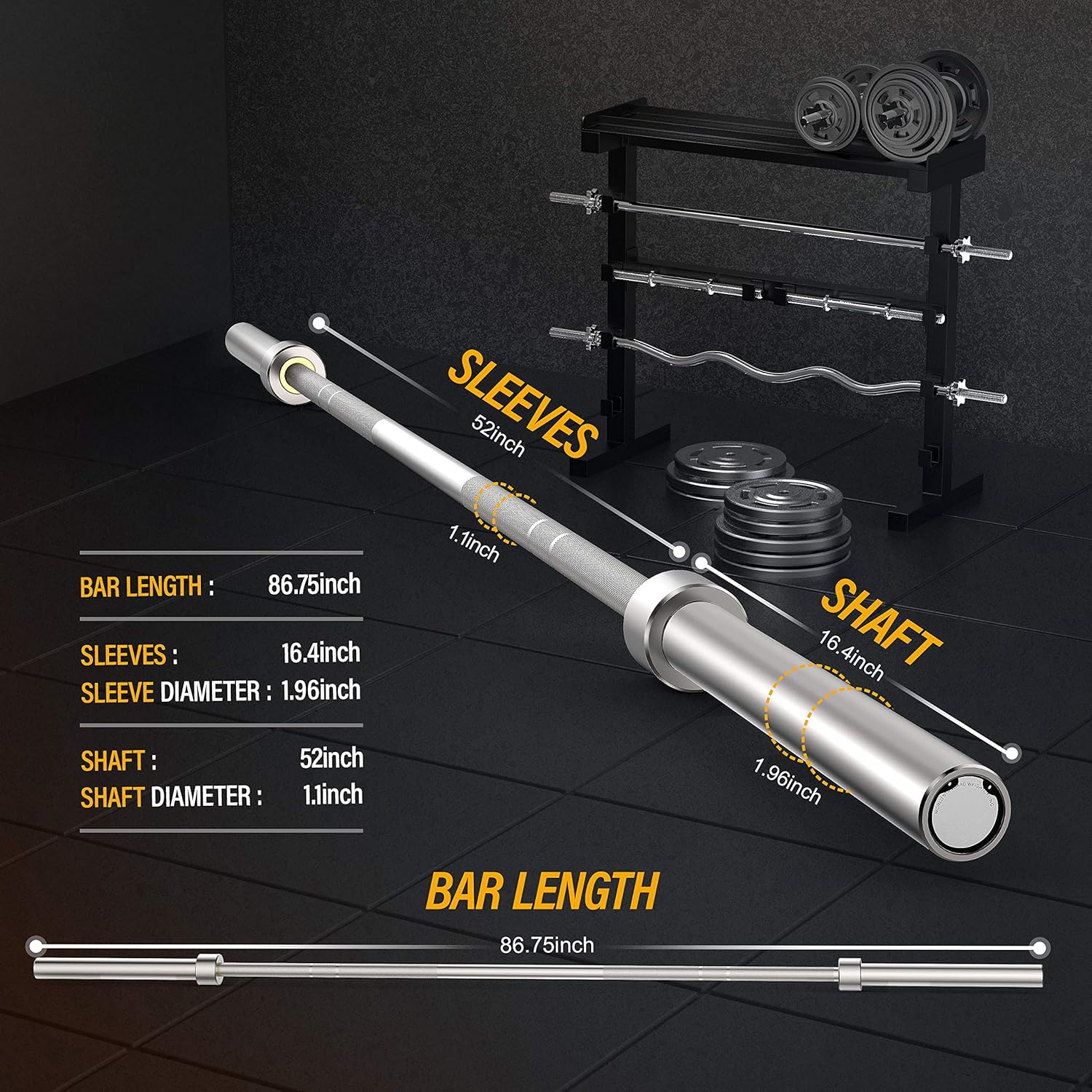 7-Foot Olympic Barbell Bar Weight Bar, 20kg Men’s Solid Iron Weighted Workout Barbell Weight Straight Weightlifting Technique Bar for Home Fitness Exercise Equipment, Rated 1500 lbs for Weightlifting : Sports & Outdoors