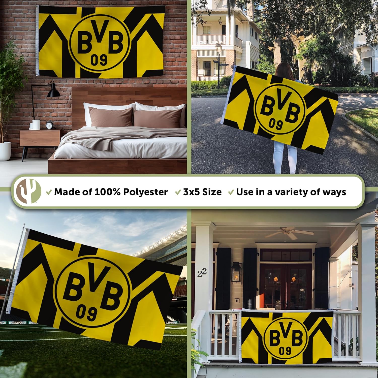 Desert Cactus Borussia Dortmund FC Flag BVB German Germany Die Schwarzgelben Soccer 100% Polyester Indoor Outdoor 3x5 feet Team Flags (Flag H)