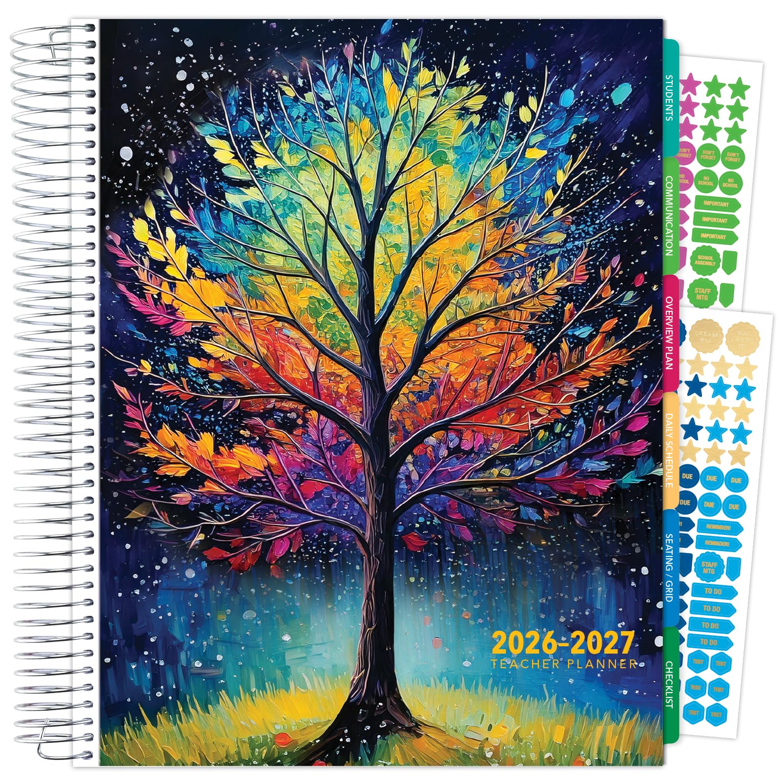 Deluxe-Lehrerplaner, August 2026 - Juli 2027, 8,5 x 11, täglich, wöchentlich, monatlich, Organizer mit 7 Perioden, Taschenordner, datiertem Kalender, Seitenregistern, Lesezeichen und